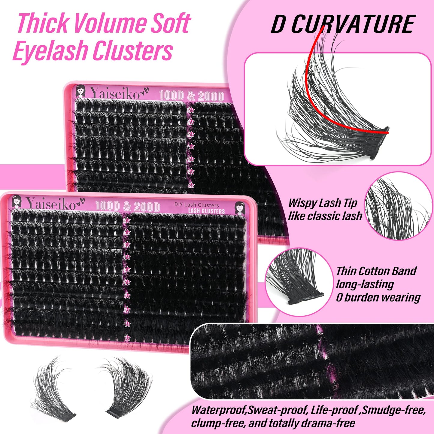 Volume Lash Clusters 100D+200D Mega Lashes Clusters 12-25mm Wispy Individual Lashes Cluster Eyelash Extensions DIY Lash Extension Replacement for Yaiseiko(280Pcs)