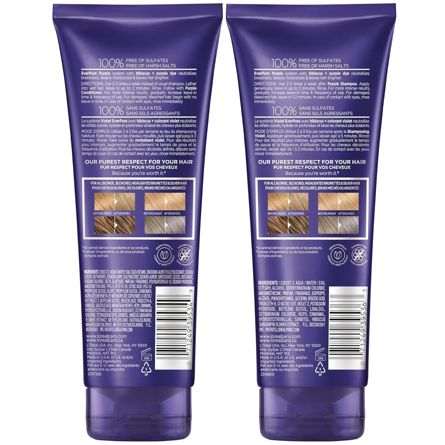 L'Oreal Paris EverPure Purple Shampoo & Conditioner Set - Sulfate Free for Blonde & Silver Hair | 1 Kit