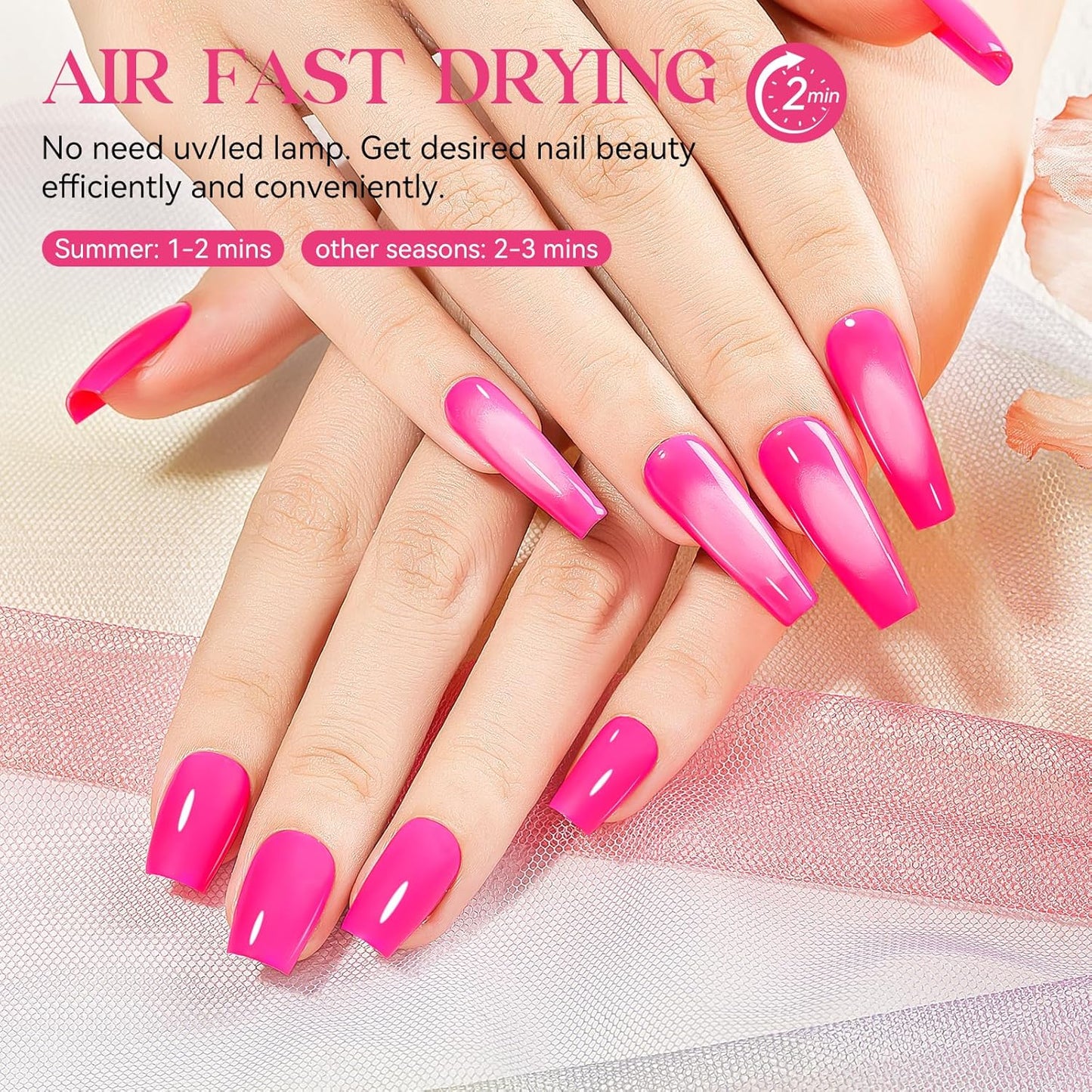 MIZHSE Quick Dry Hot Pink Nail Polish - Non-Gel Air Drying, 15ml Glossy Finish for DIY Manicure