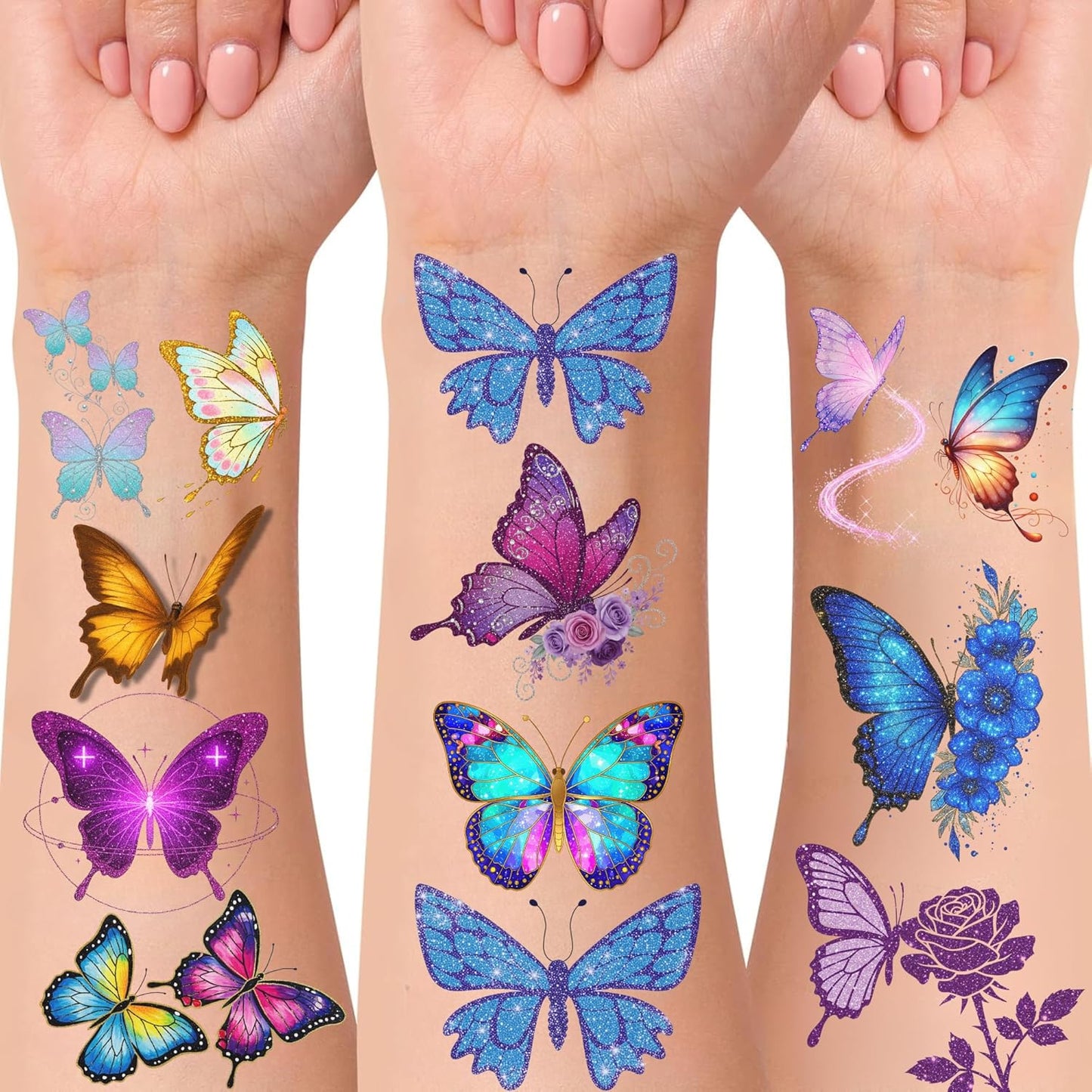 Glitter Butterfly Temporary Tattoos - Fun Party Favors for Kids & Teens | 60 Pre-Cut Stickers, Perfect for Birthday Celebrations