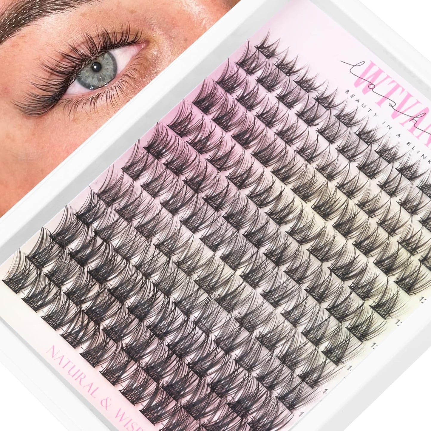 Natural Lash Clusters - 10mm Wispy Eyelash Extensions | C Curl Individual Lashes with Clear Band for Daily Wear