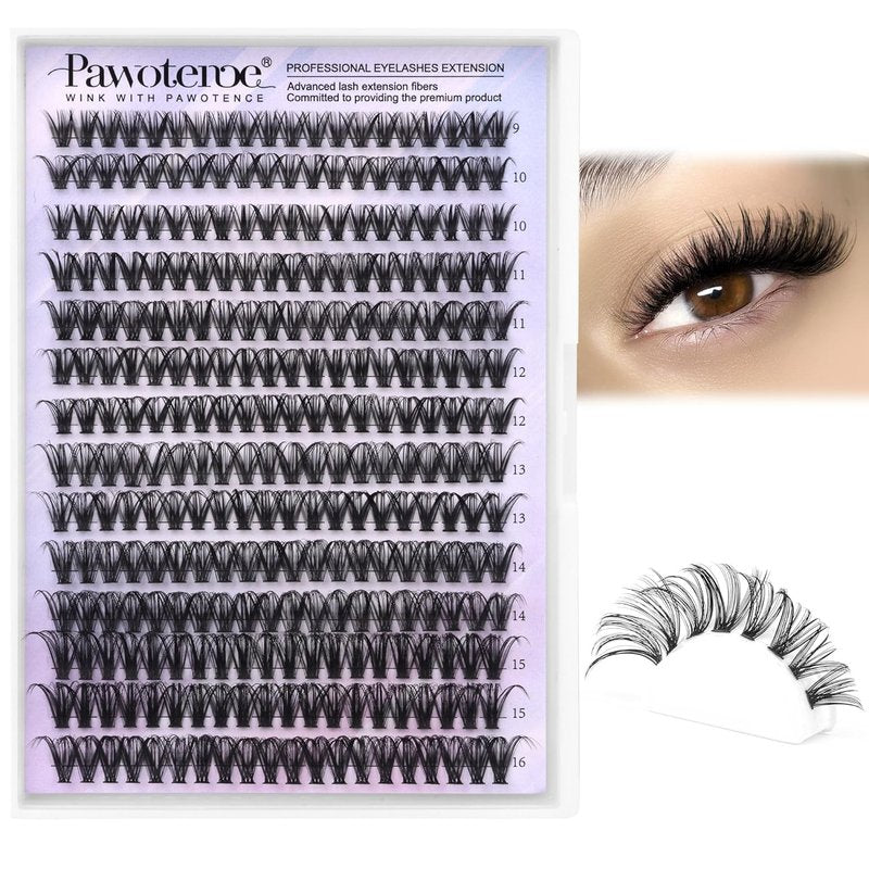 Pawotence Lash Clusters - 40D 280pcs Individual Eyelash Extensions | 9-16mm Mix for Self-Application