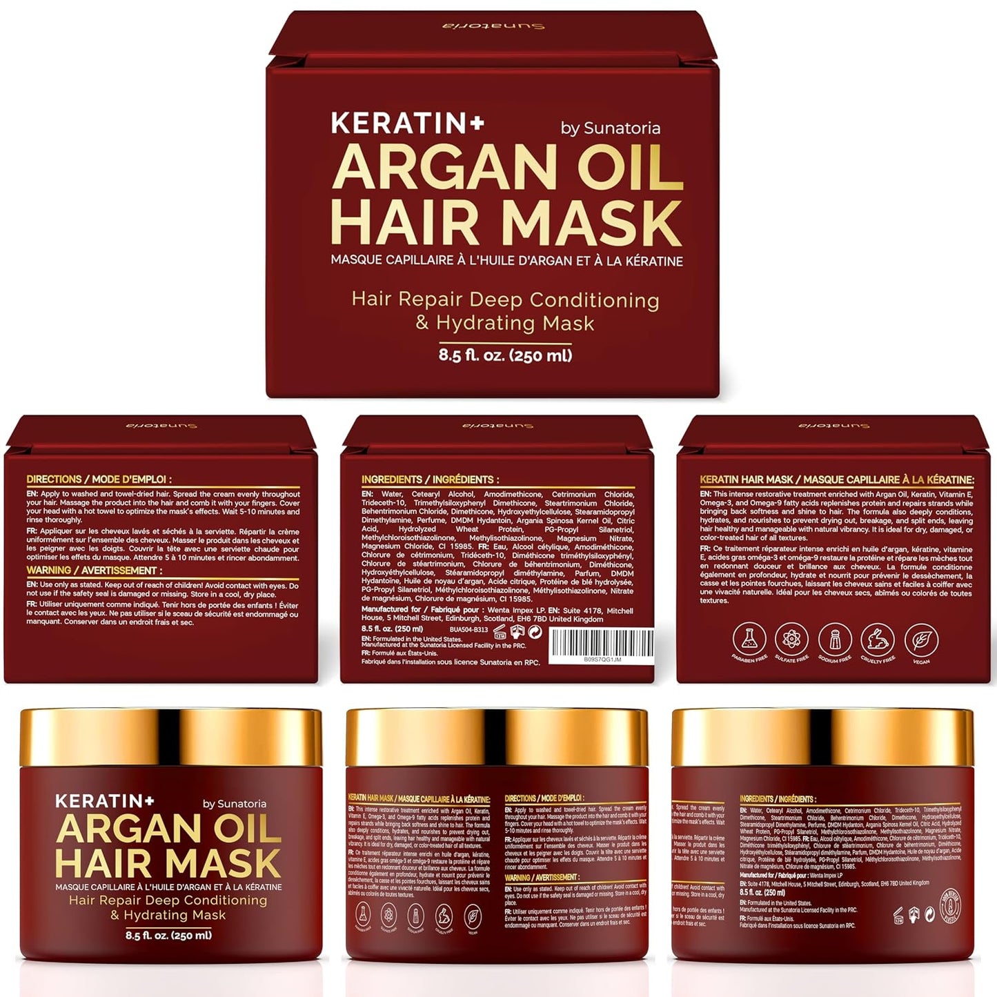 Argan Oil Hair Mask with Keratin - Deep Conditioning for Dry, Dull, Frizzy Hair | 8.5 Fl Oz