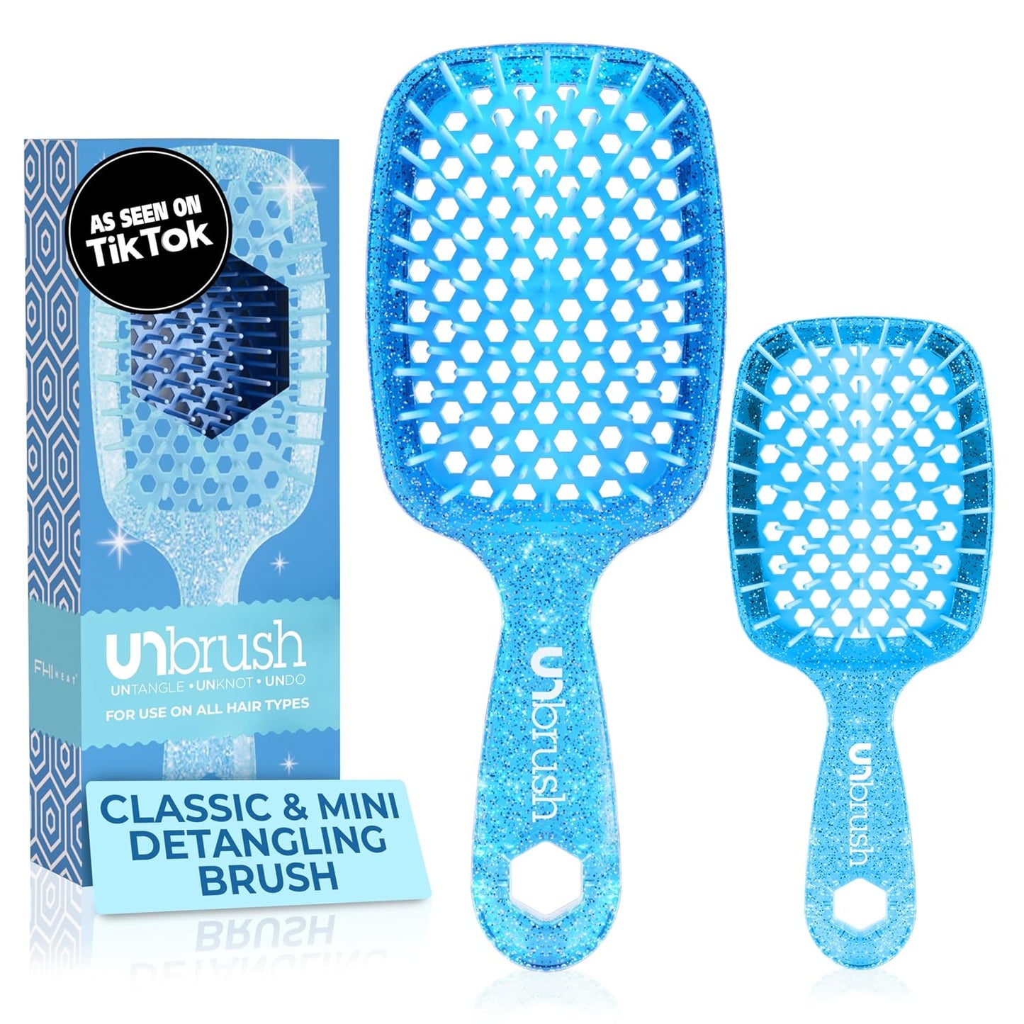FHI Heat Detangling Brush Combo Pack - Original & Mini UNbrush for All Hair Types | DuoFlex Anti-Static Vented Brush