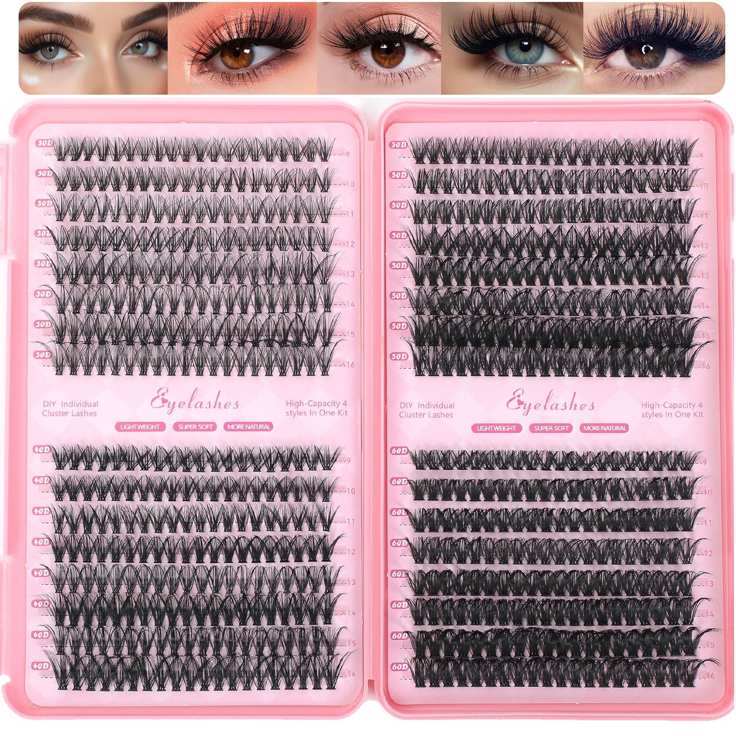 Lash Clusters Kit - 640 Pcs Fluffy Wispy Individual Eyelashes 9-16mm D Curl | Thin Band with Tweezers & Bond Seal