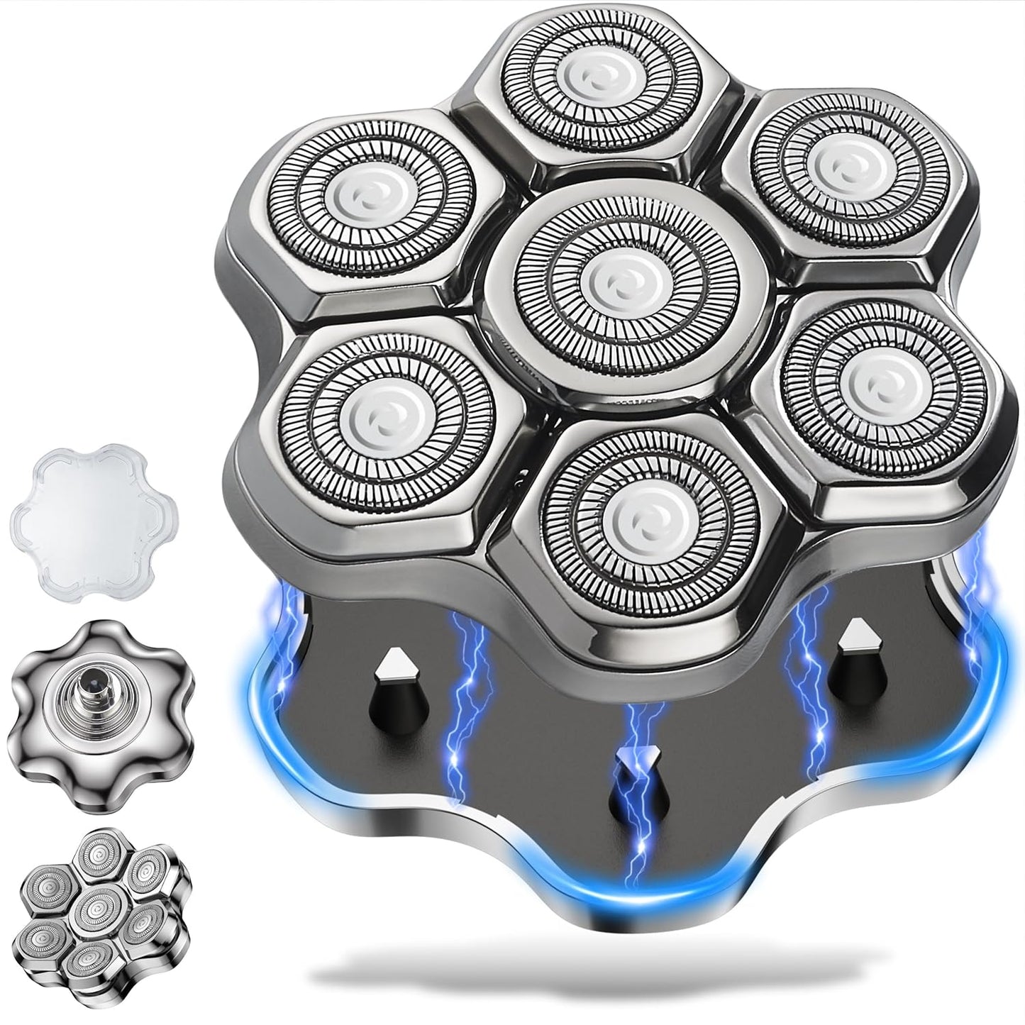 Magnetic 7-Blade Head Shaver Replacement Heads | Compatible with Freebird & Other Brands