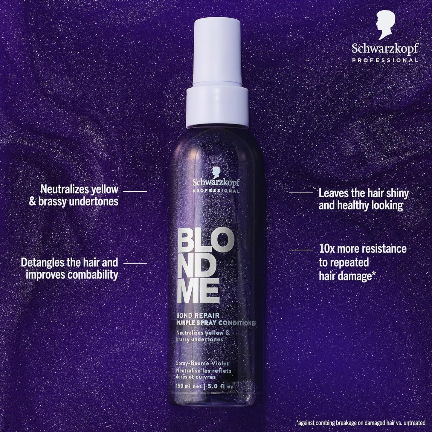 BlondMe Bond Repair Purple Spray Conditioner - Neutralizes Yellow & Brassy Tones | Strengthens & Moisturizes Blonde Hair