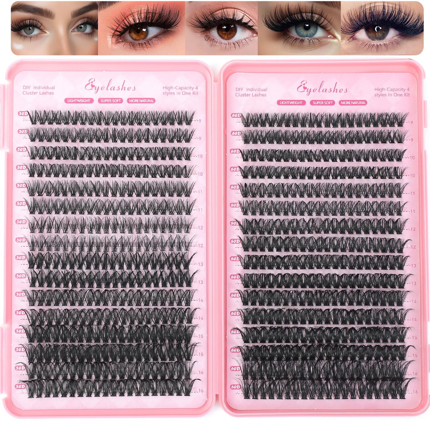 Lash Clusters Kit - 640 Pcs Fluffy Wispy Individual Eyelashes 9-16mm D Curl | Thin Band with Tweezers & Bond Seal