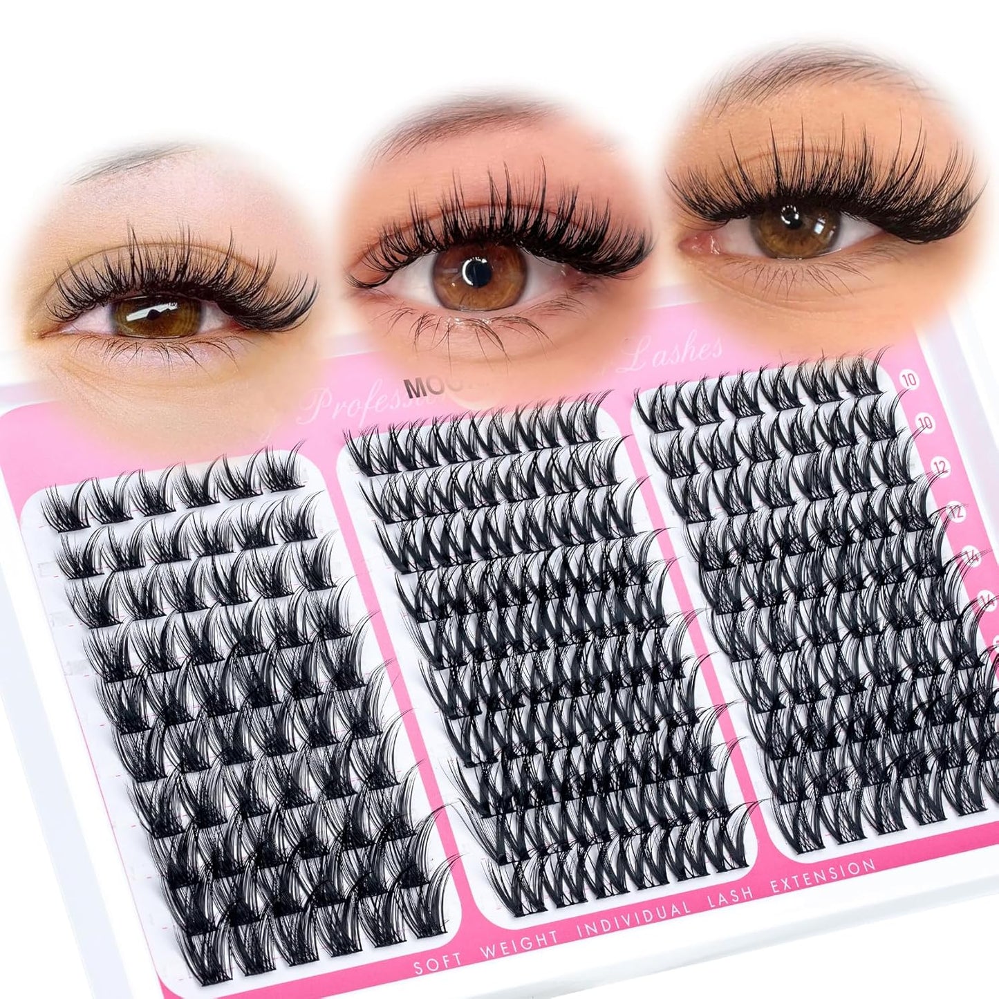Lash Clusters - 3D Full Eyelash Extensions | Mix of 60D, 80D, 100D, 12-18MM, Waterproof, DIY Fake Mink
