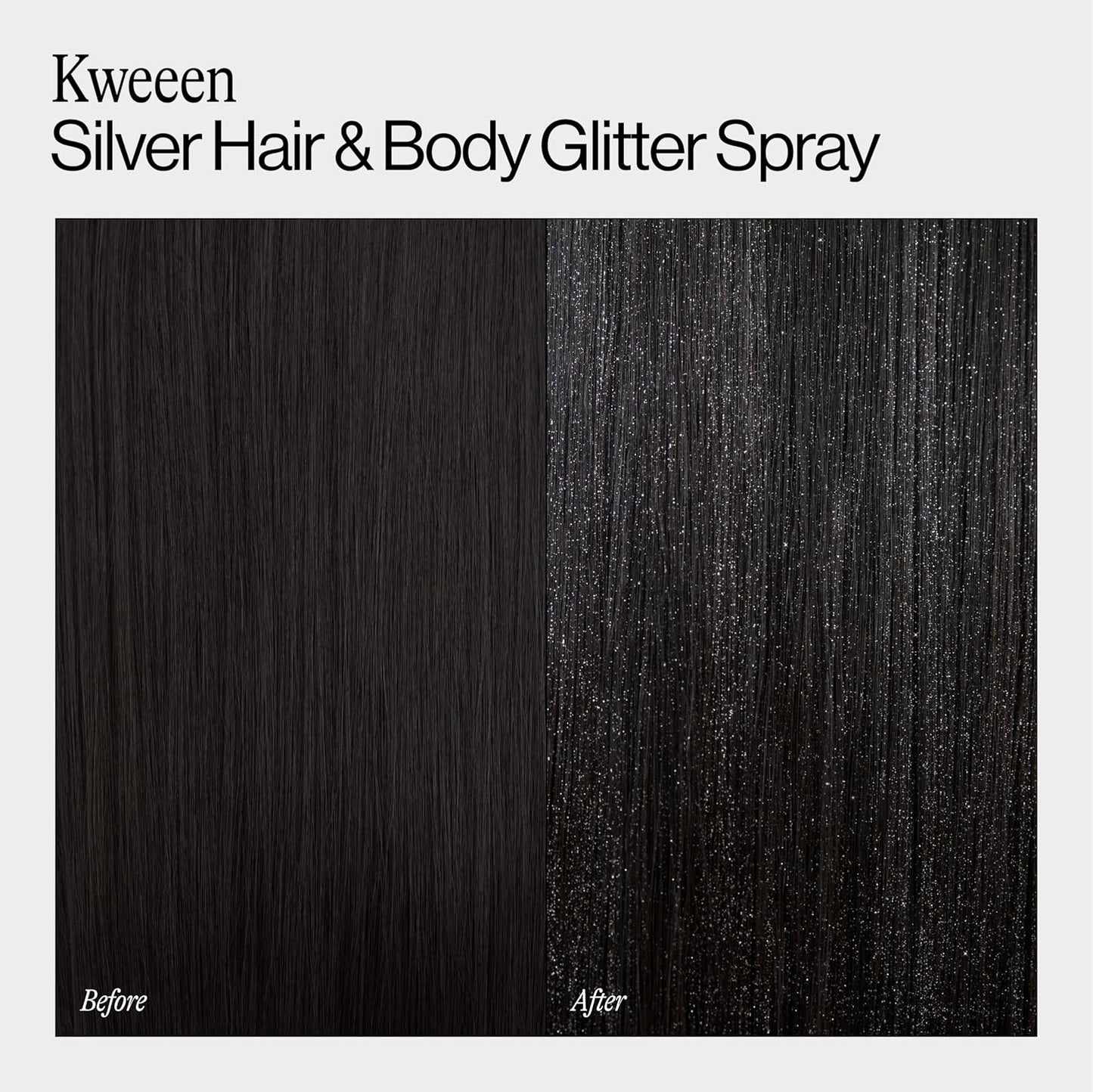 Eva NYC Kweeen Silver Hair & Body Glitter Spray Set - Ultra Shimmery, Non-Sticky, Quick Drying | Warm Vanilla Scent, Full & Travel Size