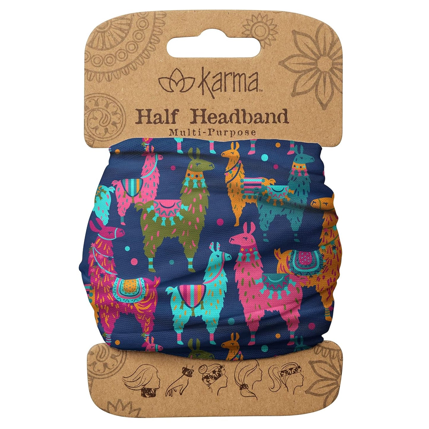 Floral Headband for Women | Stretchy Fabric Hair Scarf - Light Tan & Blue - Medium Size