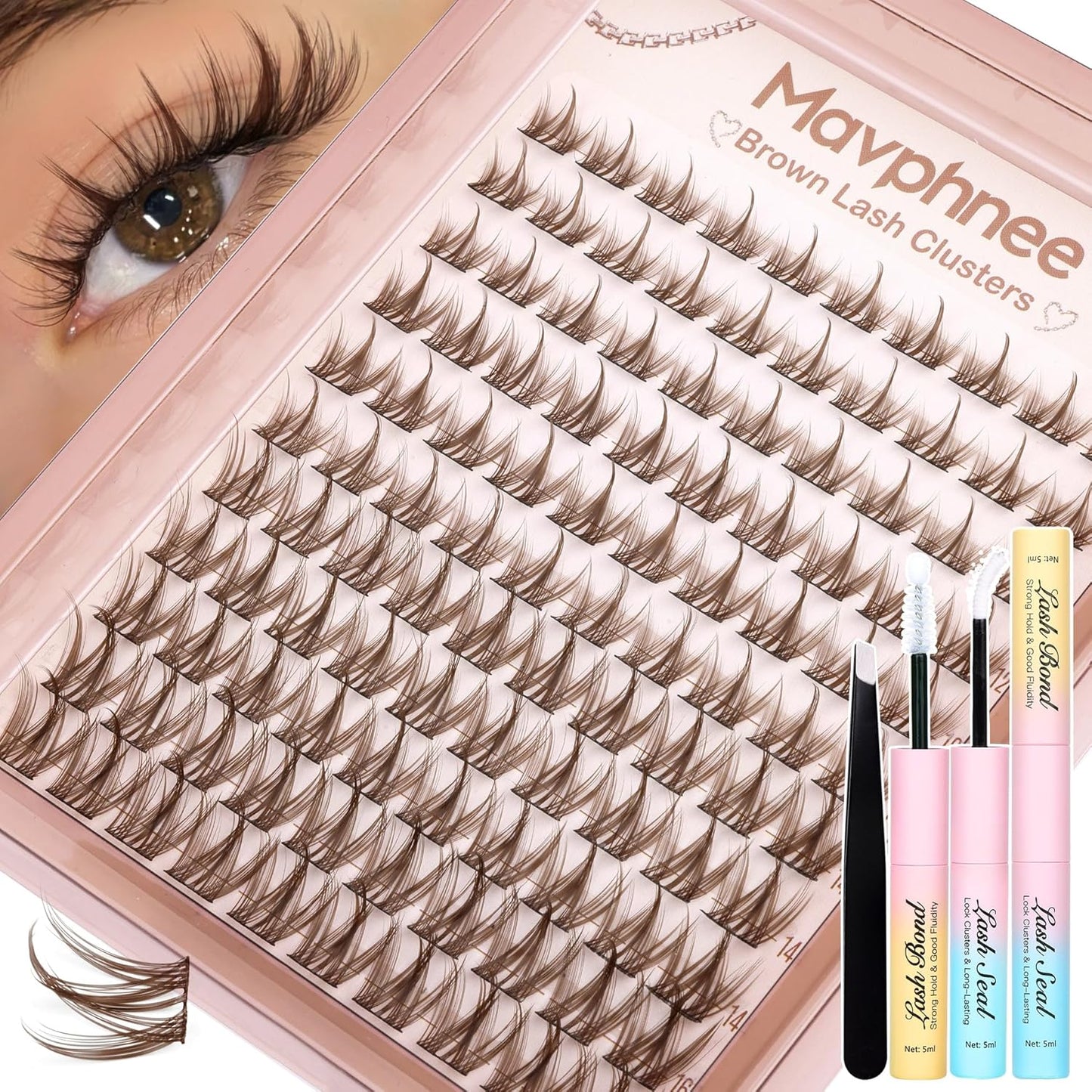 Anime Cluster Lashes - Brown Wispy Eyelash Extensions | C-Curly Spiky Manga DIY Pack (108 Pcs, 10-16MM)