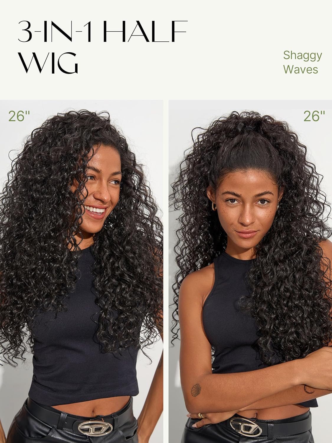 Curly Half Wig - 26 Inch Veralux™ Fiber Blend Human Hair | 200% Density Shaggy Waves Headband Wig for Women