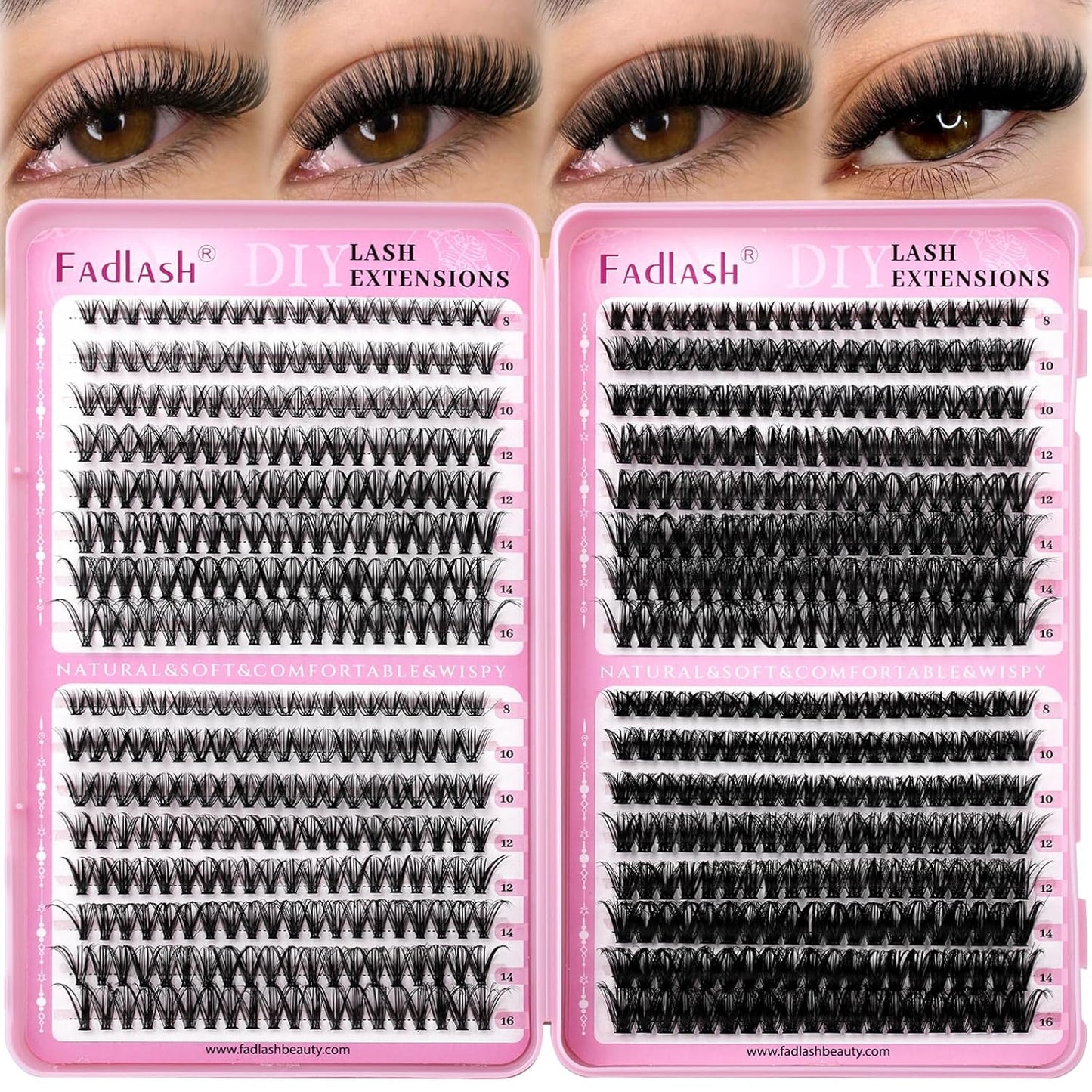 DIY Lash Clusters - D Curl Individual Eyelash Extensions 280PCS | Soft Band Wispy Volume, 8-16mm