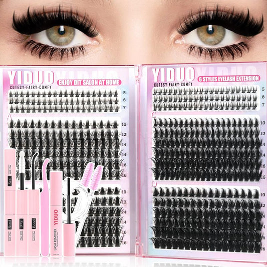 YIDUO Manga Lash Clusters Kit 534Pcs Wispy Fairy Volume Cluster Eyelash Extensions Kit Manga+100D+150D Spikes+Bottom D-curly Lashes Clusters Anime Cosplay Individual Lash Clusters Kit with Lash Glue