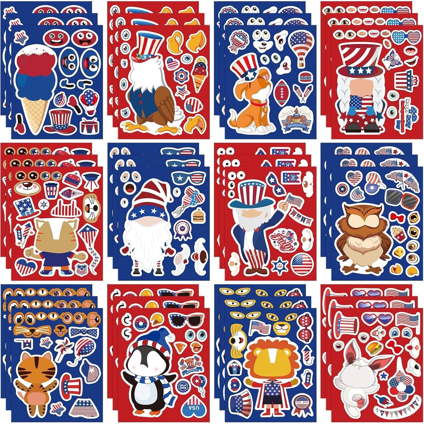 36 Pack 4th of July Crafts for Kids - DIY Patriotic Face Stickers & Party Decorations