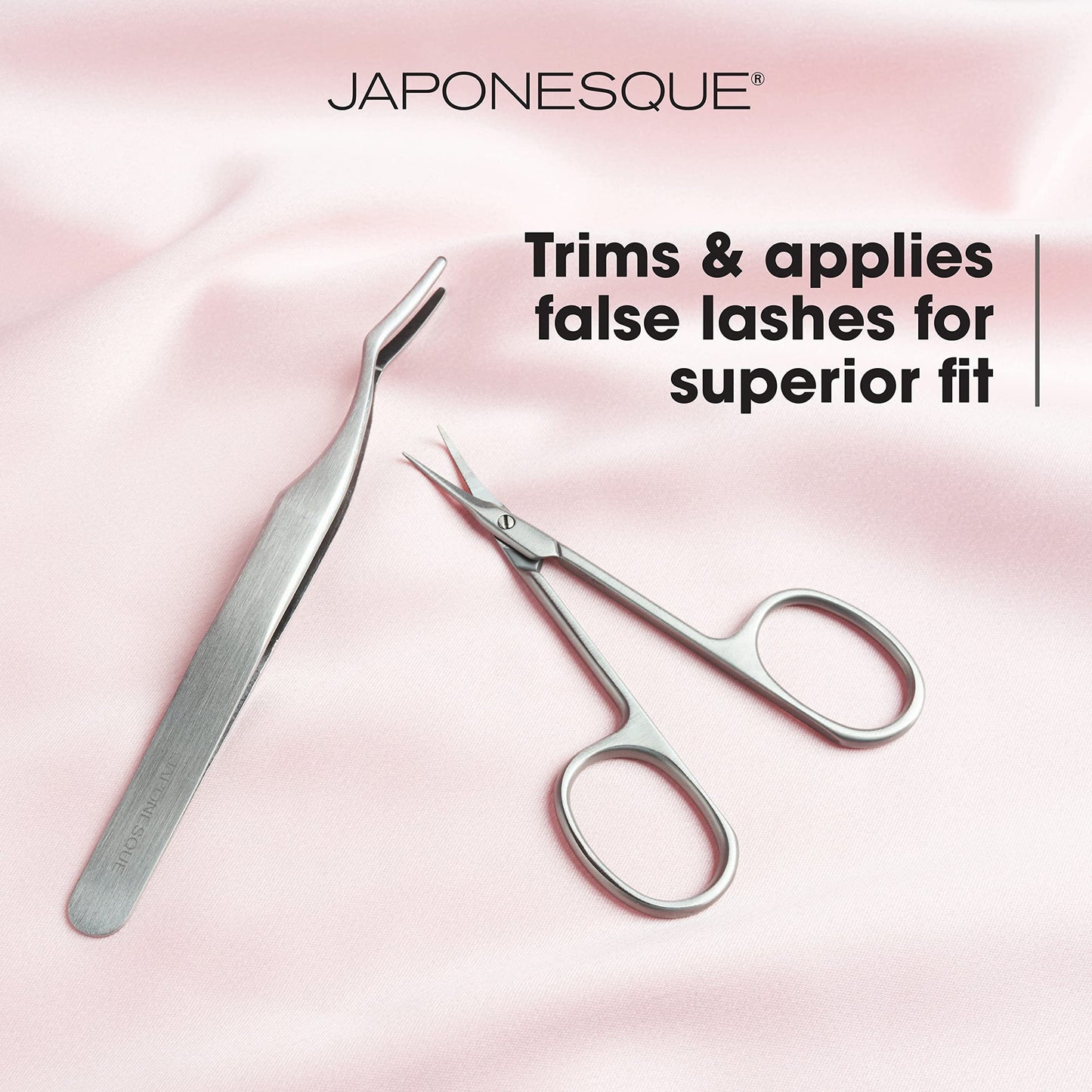 JAPONESQUE False Eyelash Applicator Kit, Stainless Steel Scissors And Tweezer Applicator Duo - Two Piece Kit For Easy, Natural Looking False Eyelashes, Works On Strips and Lash Clusters