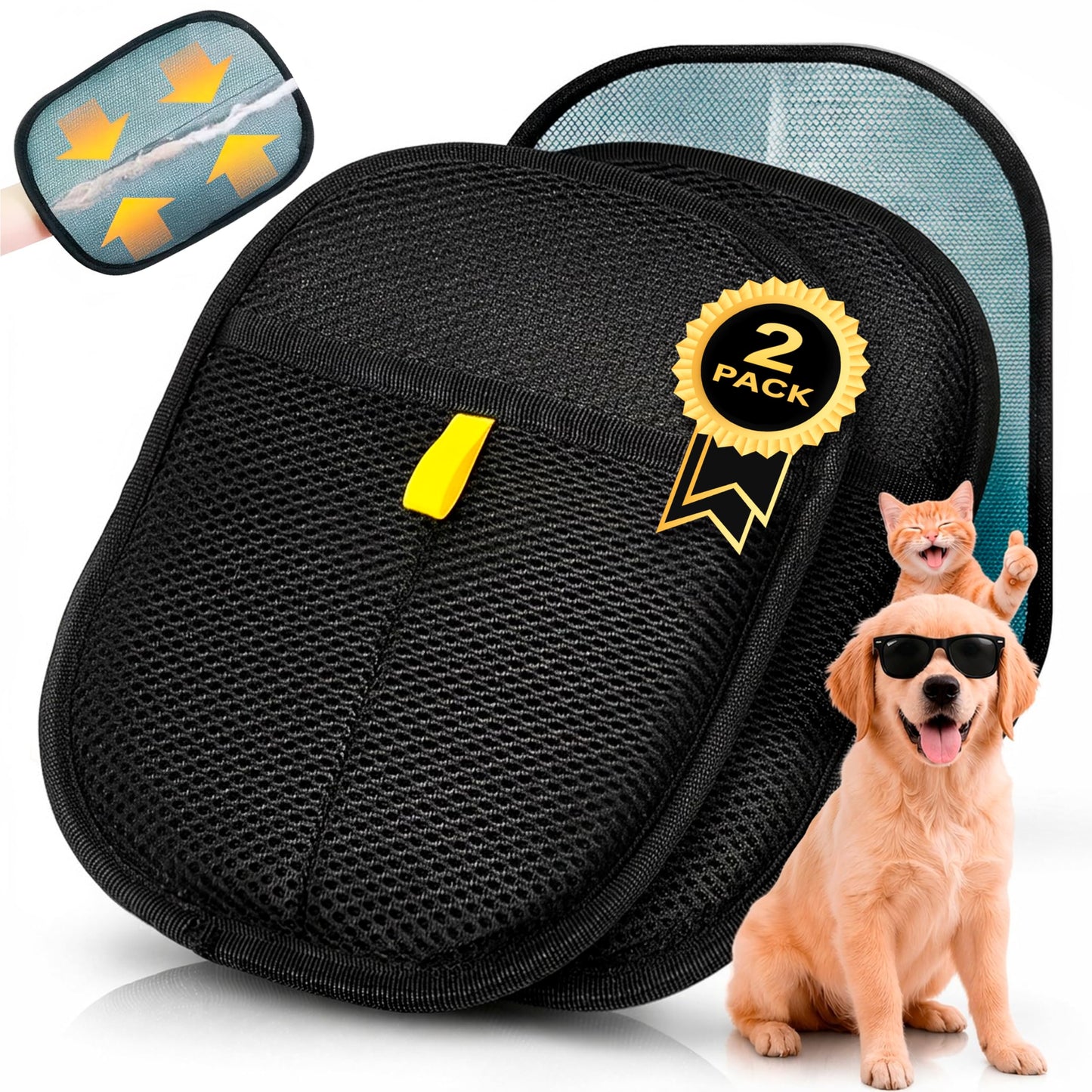 2 Pack Pet Hair Remover Gloves – Cat & Dog Fur Removal Mitt, Reusable Hair Cleaner Glove for Couch, Furniture, Clothes & Car Seats, Lint Cleaning Mitt, Animal Hair Remover Tool