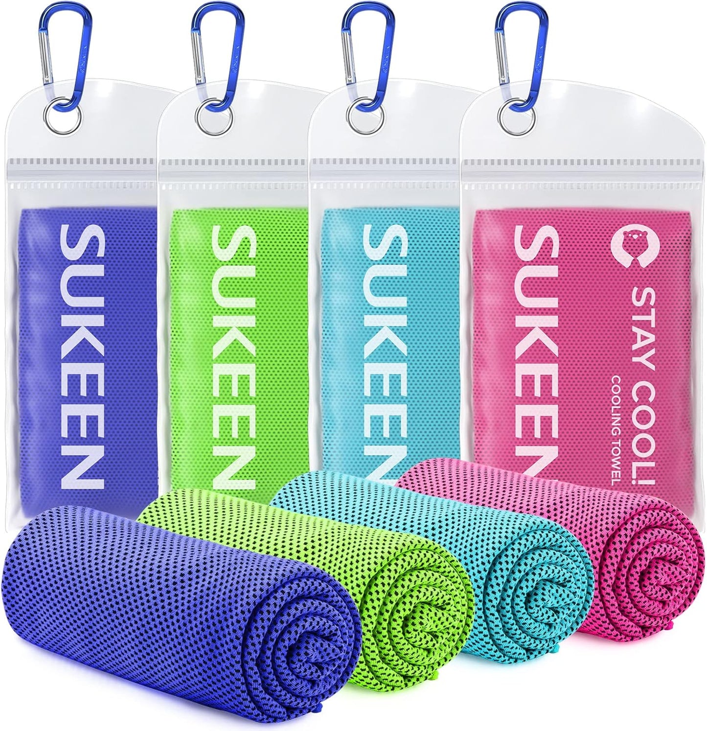Sukeen Cooling Towels - 4 Pack Microfiber Ice Towels for Yoga, Sports, Gym | 40"x12" Soft & Breathable