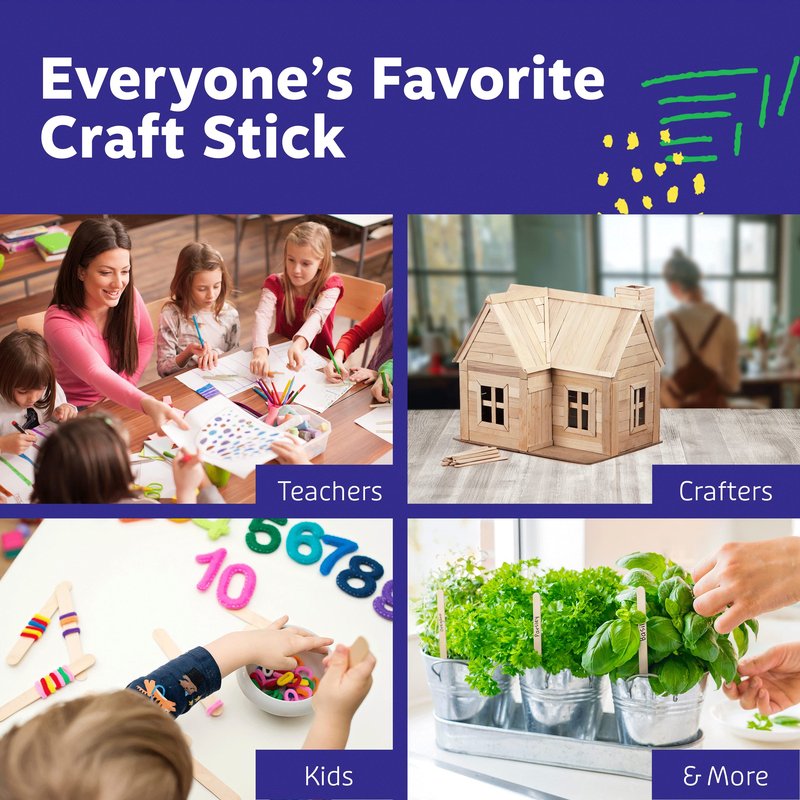 Artlicious 200 Pcs Wooden Craft Sticks – Food-Grade Popsicle Sticks for Crafts & ice Cream Sticks – Wooden Sticks for Crafts, Wood Craft Sticks, Popsicle Sticks Bulk (Natural, 4" x 0.5" x 4.5")
