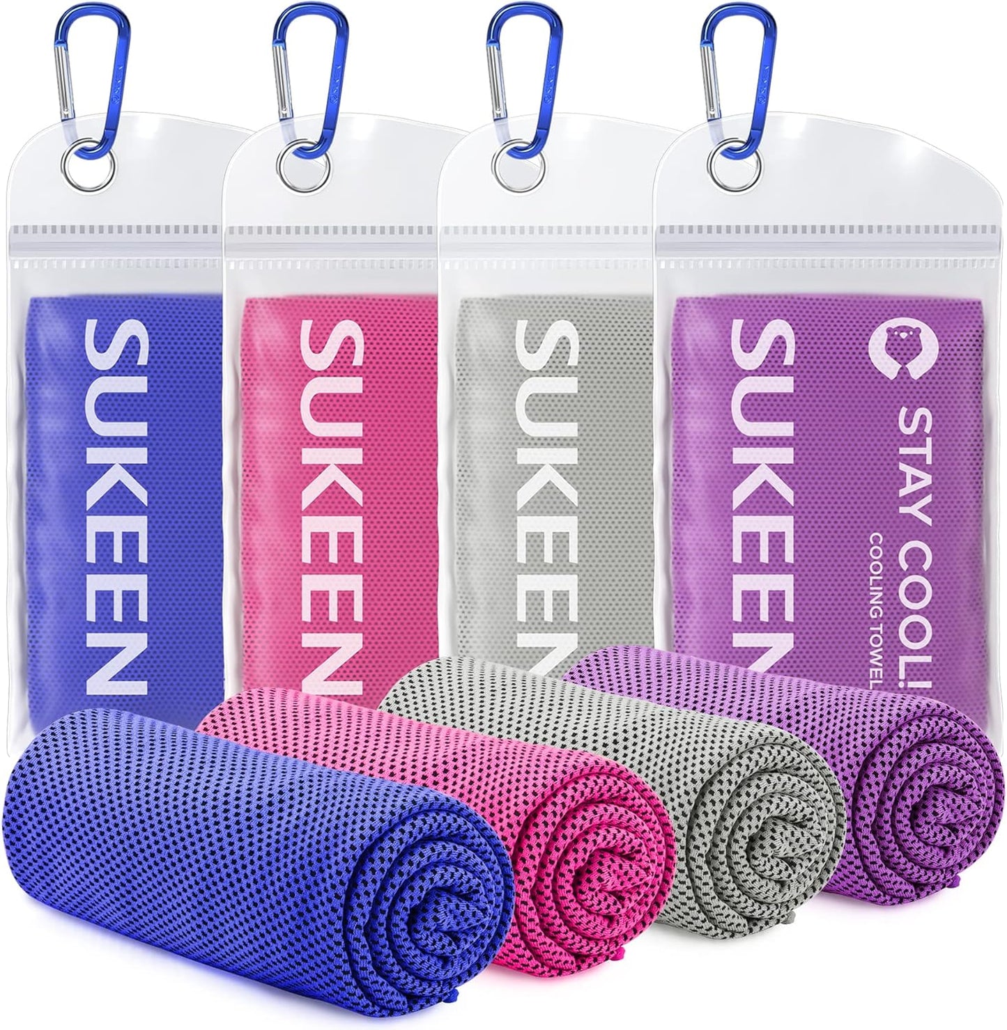 Sukeen Cooling Towels - 4 Pack Microfiber Ice Towels for Yoga, Sports, Gym | 40"x12" Soft & Breathable