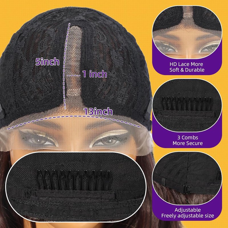 Ash Brown Highlight Synthetic Lace Front Wig - T Part Glueless Layered Wavy Style with Bangs | 26 Inch Heat Resistant for Daily & Party Use