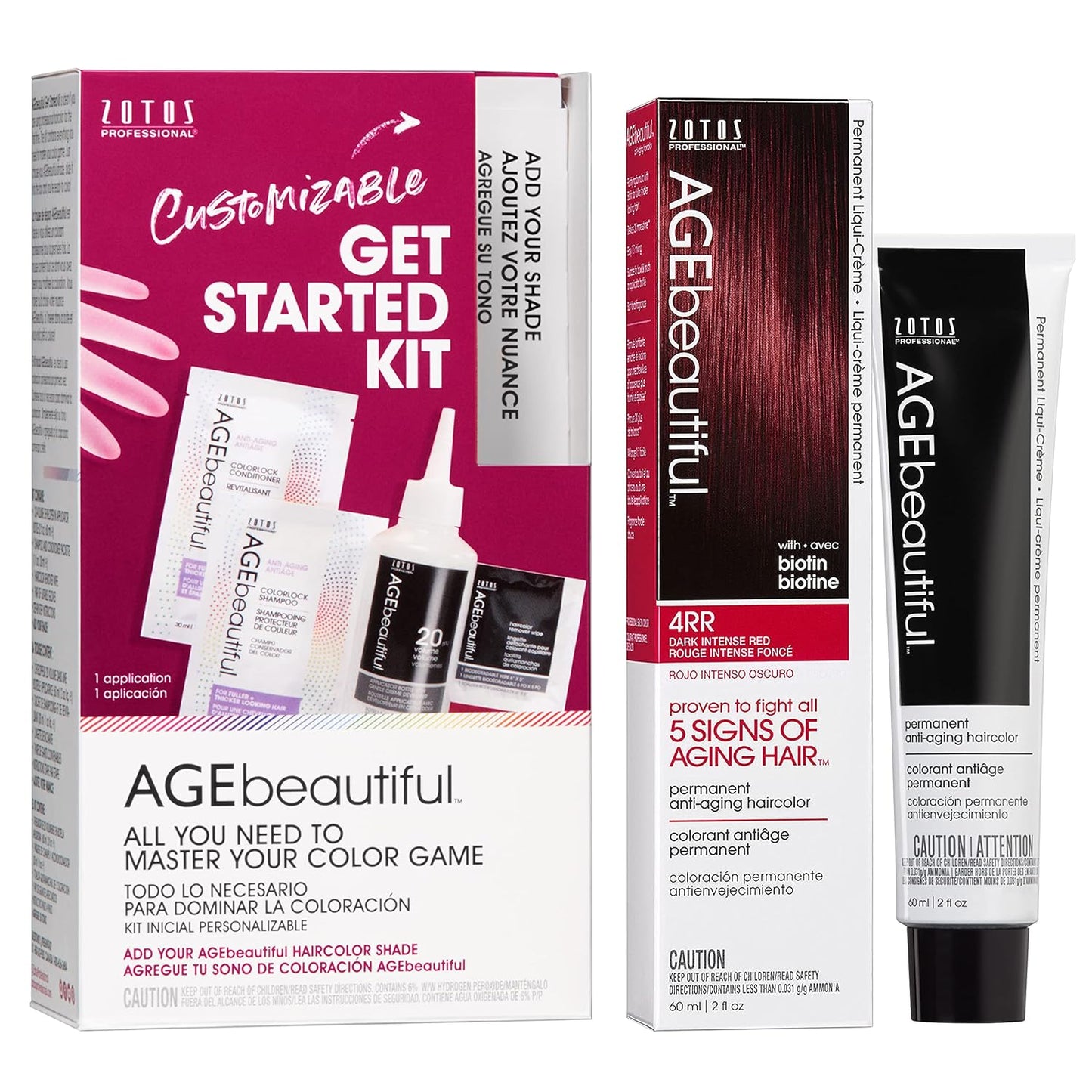 AGE Beautiful Permanent Hair Color Cream - 100% Gray Coverage Hair Dye with Biotin for Fuller, Thicker Hair | Professional Salon Quality