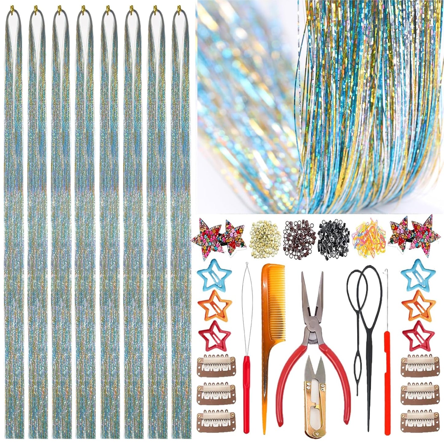CelineBella Hair Tinsel - Emerald Green 48-Inch Glitter Strands | Sparkling Highlights for Parties & Cosplay