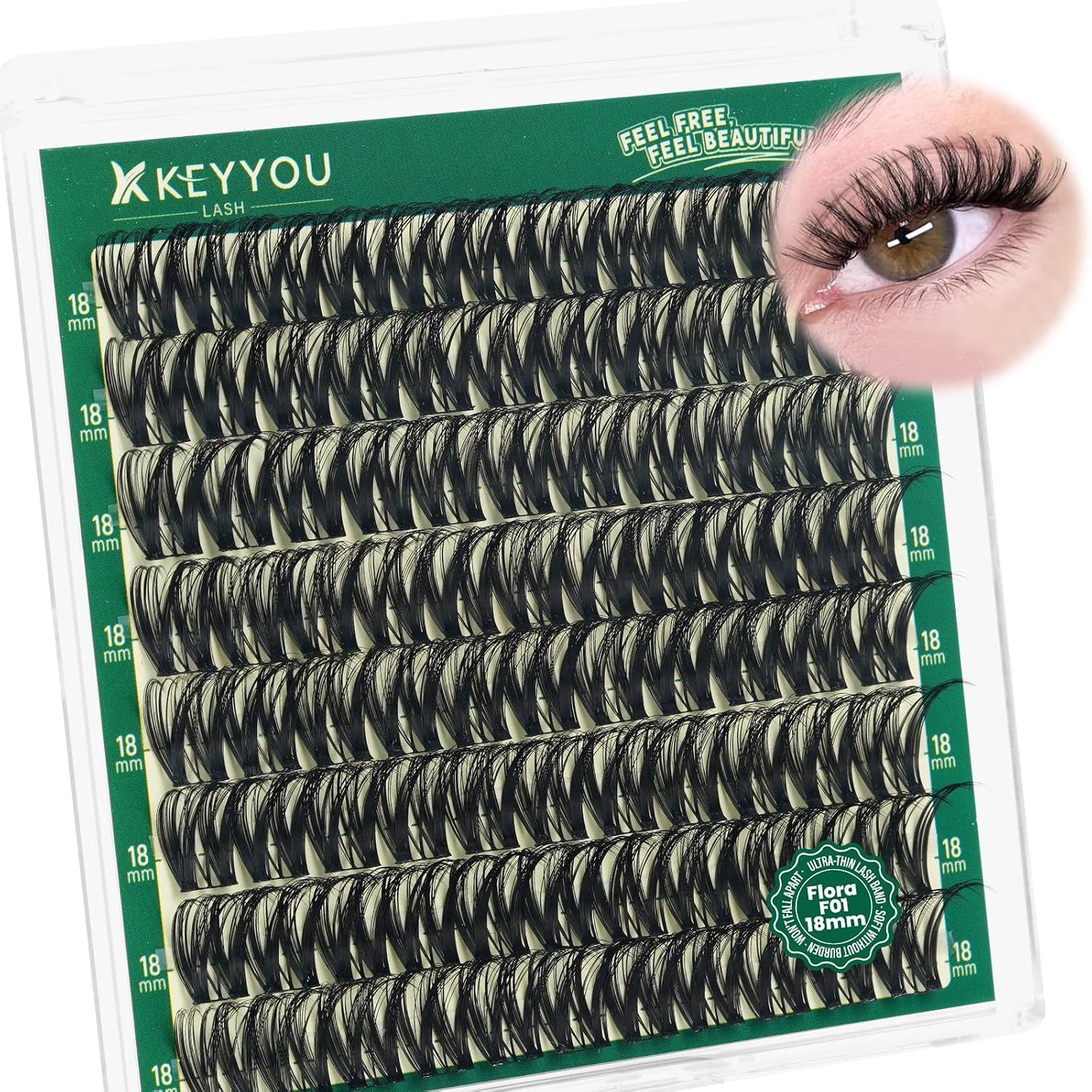Manga Brown Lash Clusters Kit - Natural Fluffy Individual Eyelash Extensions | DIY Clear Band Lashes with Bond & Seal Glue