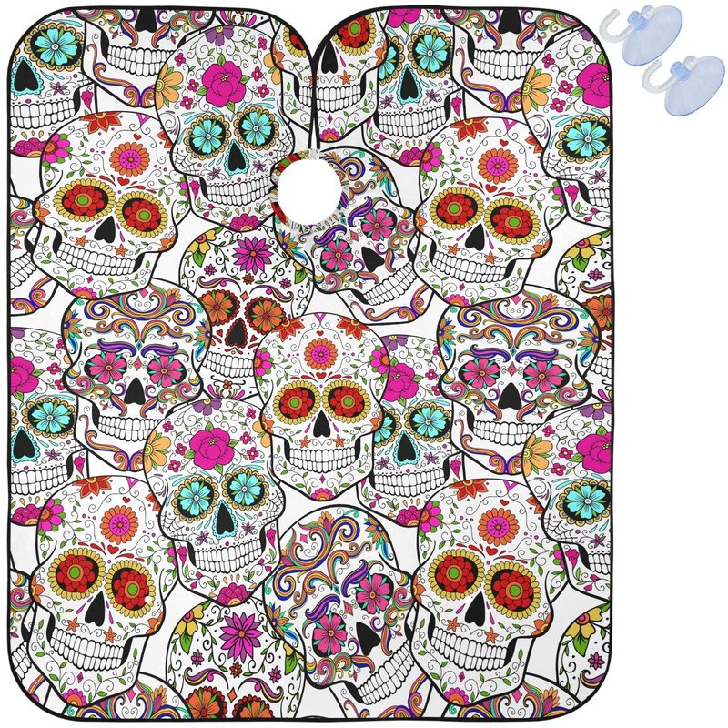 visesunny Barber Cape Sugar Skull With Flower Polyester Hair Cutting Salon Cape Apron Anti-Static Haircut Shaving Cloth Beard Shaving Bib Hairdressing Cape