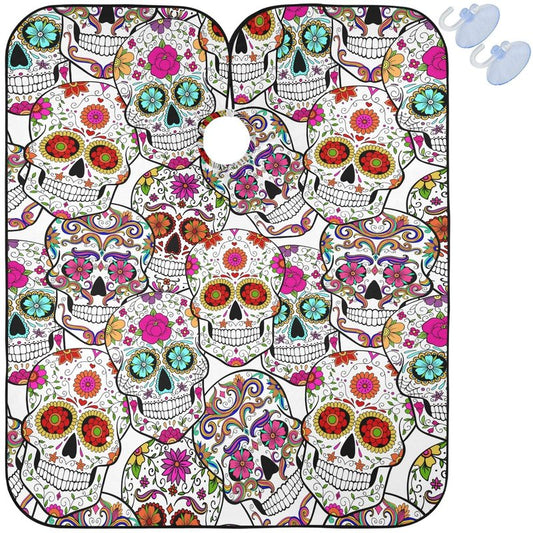 visesunny Barber Cape Sugar Skull With Flower Polyester Hair Cutting Salon Cape Apron Anti-Static Haircut Shaving Cloth Beard Shaving Bib Hairdressing Cape
