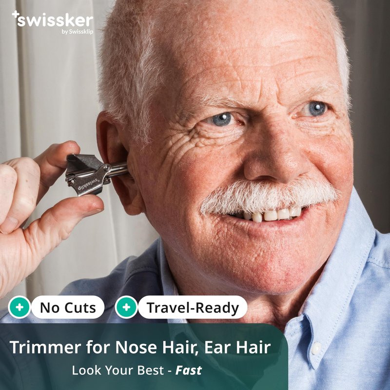 Swissklip Swissker Manual Nose Hair Trimmer for Men & Women - Precision Stainless Steel Ear Hair Remover - German Designed Grooming Tool with Rounded Safety Tip