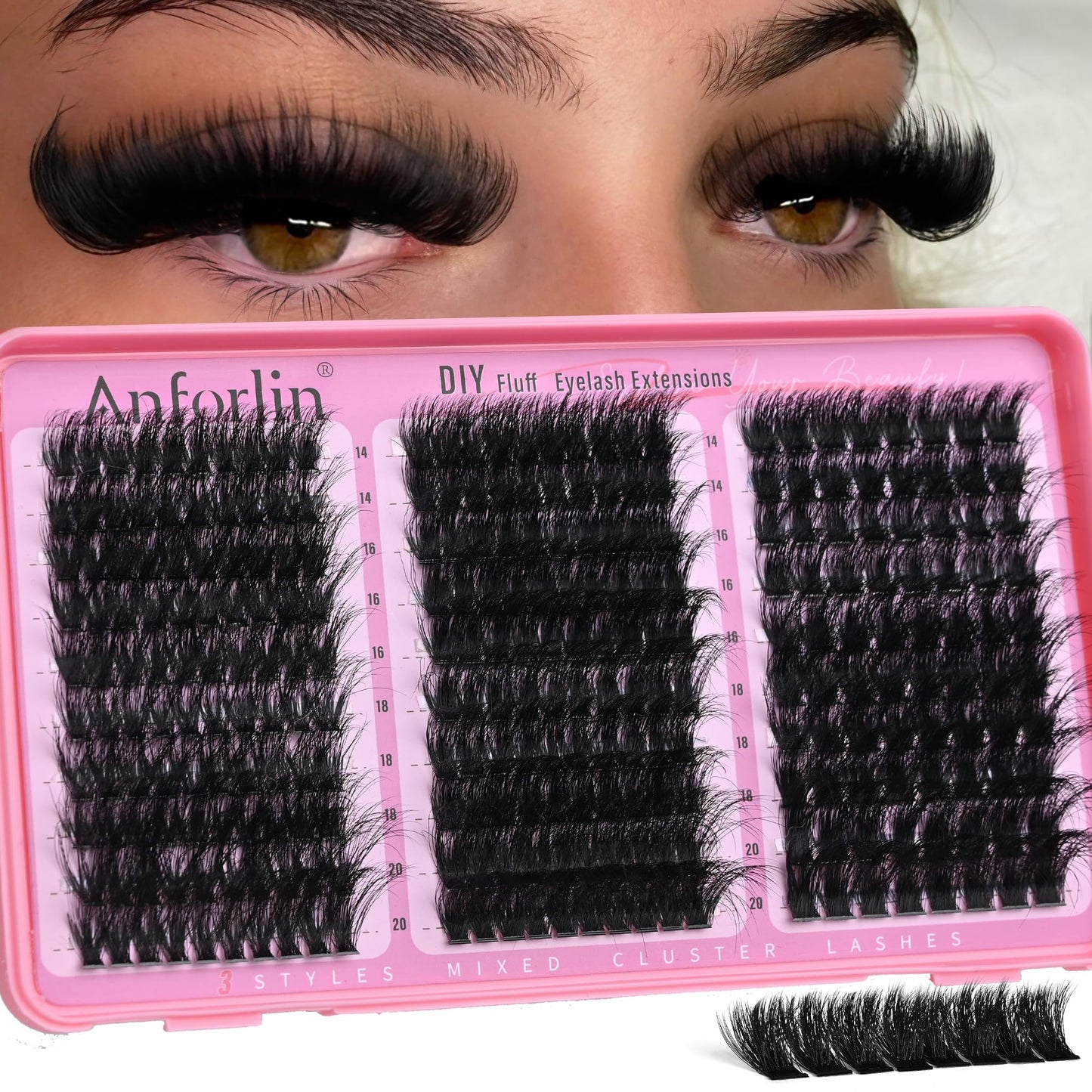 Thick Lash Clusters 14-20MM Volume Lash Extension 80D+180D+280D Eyelash Clusters 3 Styles Individual Lashes 280pcs Eyelash Extensions D Curly Lash Extension DIY at Home by Anforlin