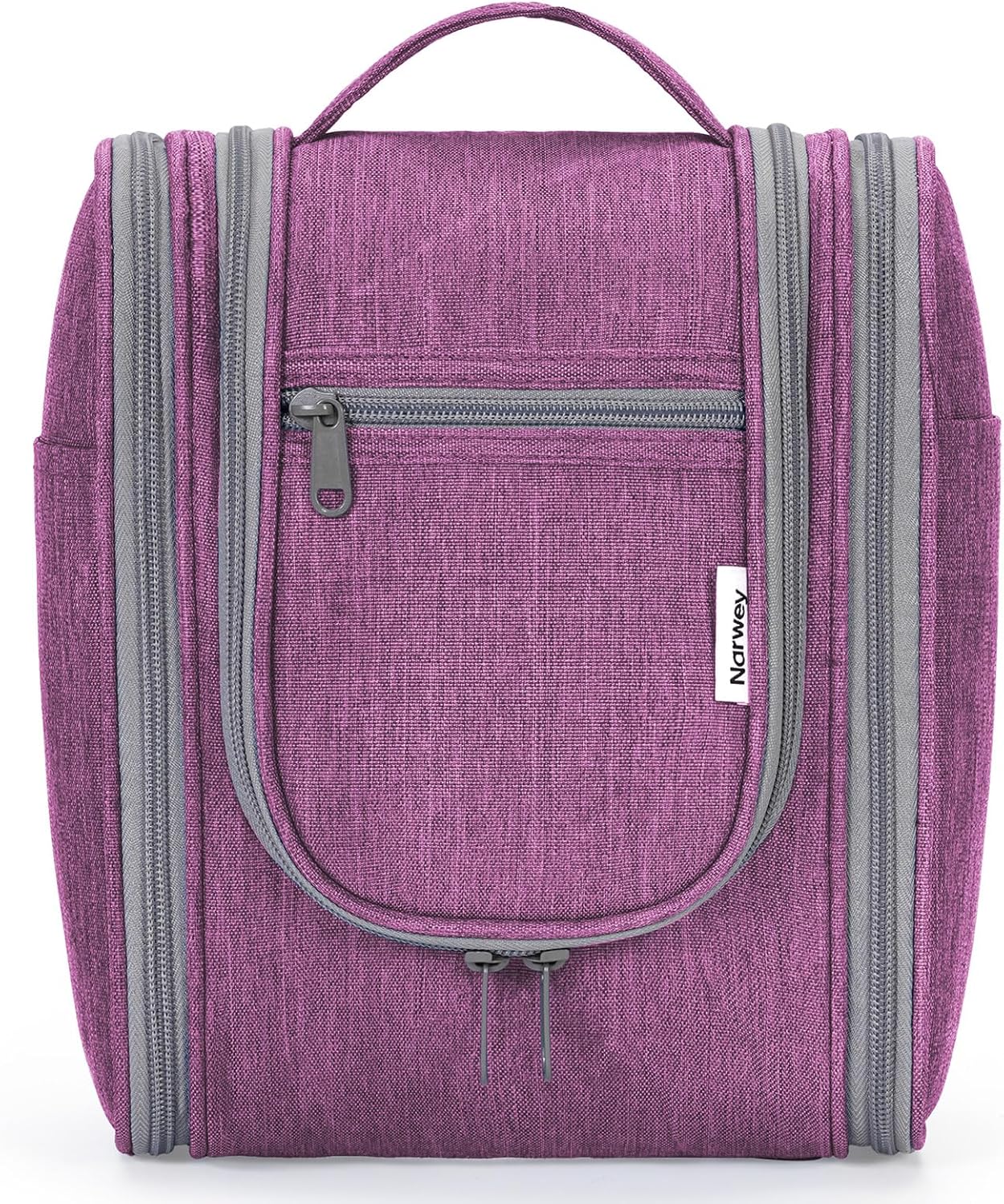 Small Striped Hanging Travel Toiletry Bag for Women - Makeup Organizer | Greyish Blue Stripe