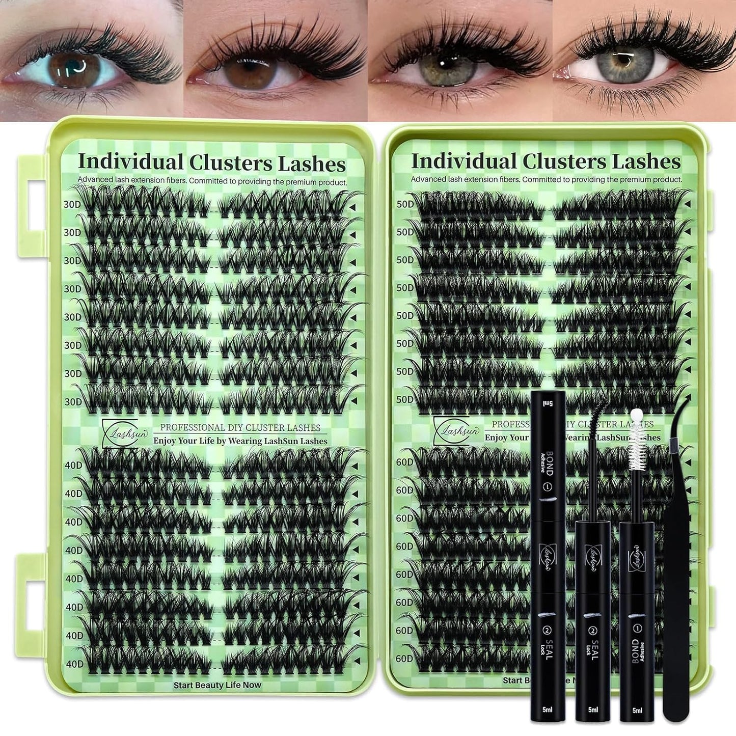 Lash Clusters Kit - Wispy DIY Eyelash Extensions with Bond & Seal | 10-16mm Sizes for Travel or Home Use