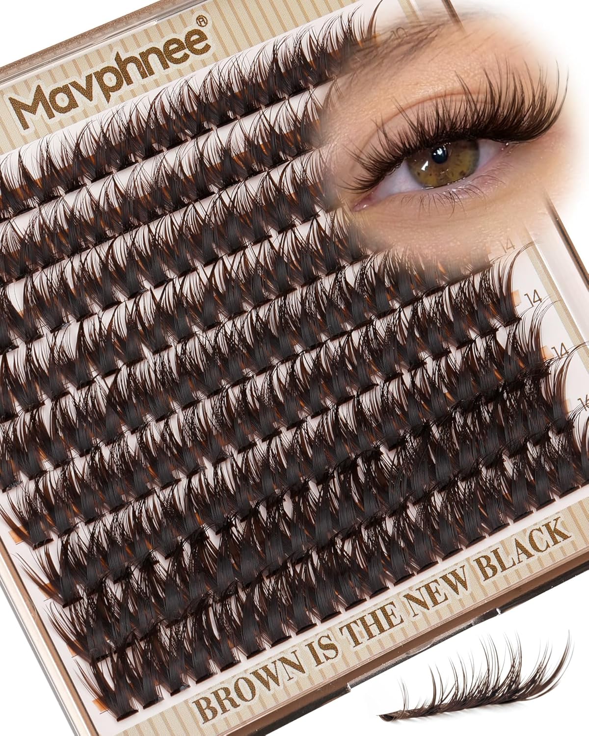 Anime Cluster Lashes - Brown Wispy Eyelash Extensions | C-Curly Spiky Manga DIY Pack (108 Pcs, 10-16MM)