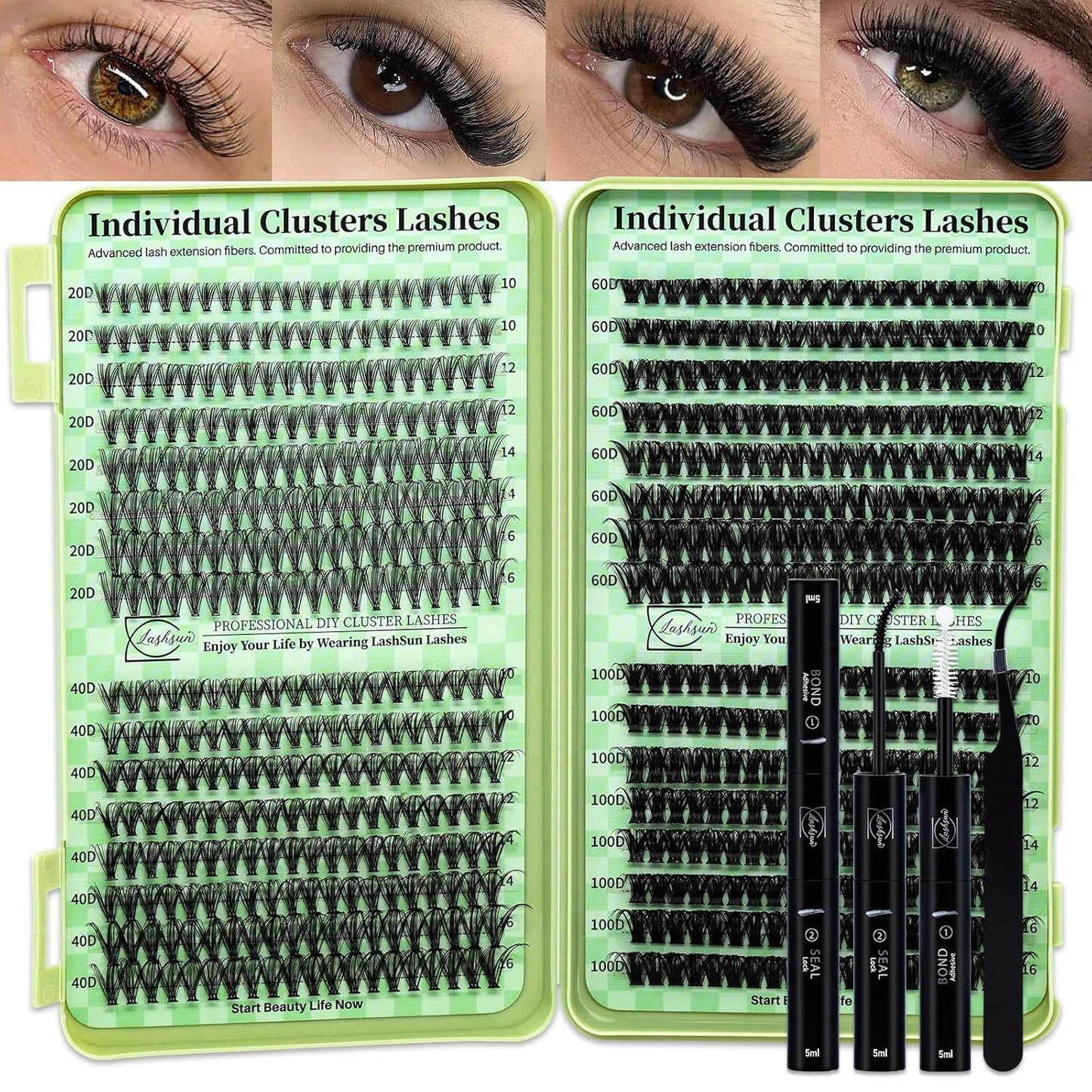 Lash Clusters Kit - 540pcs D Curl Wispy Cluster Lashes | Soft, Comfortable DIY Eyelash Extensions 10-22mm