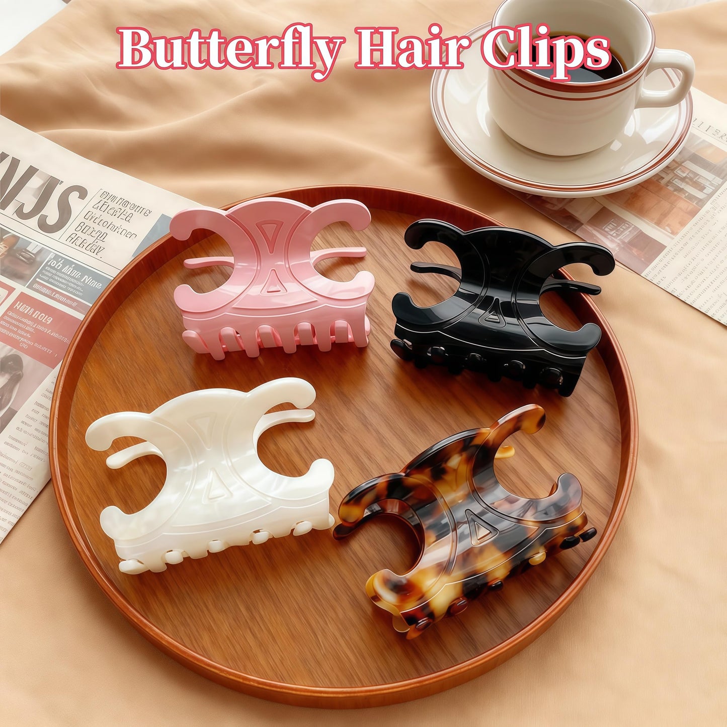 Butterfly Hair Claw Clips, 4 Pack, Medium Size (2.76 x 1.66 in)