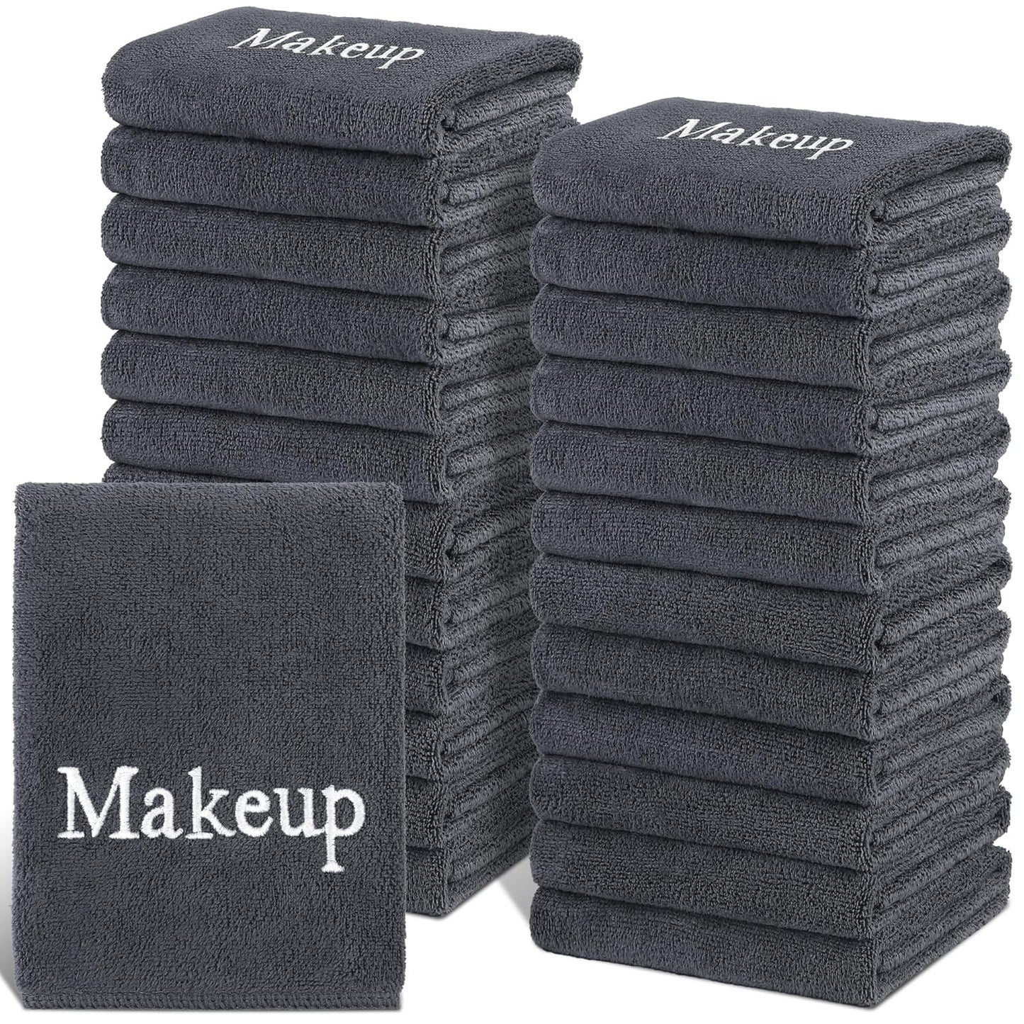 TURSTIN Makeup Remover Towels - 24 Pack Microfiber Facial Cloths | 13x13 Inch, Black, Reusable