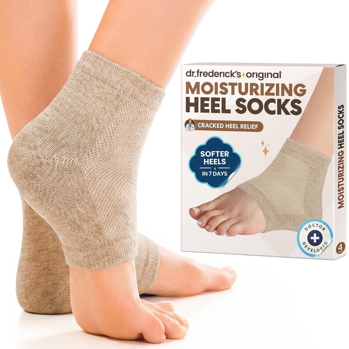 Moisturizing Heel Socks for Dry Cracked Heels - Olive Oil & Vitamin E Infusion | 2 Pairs for Men & Women