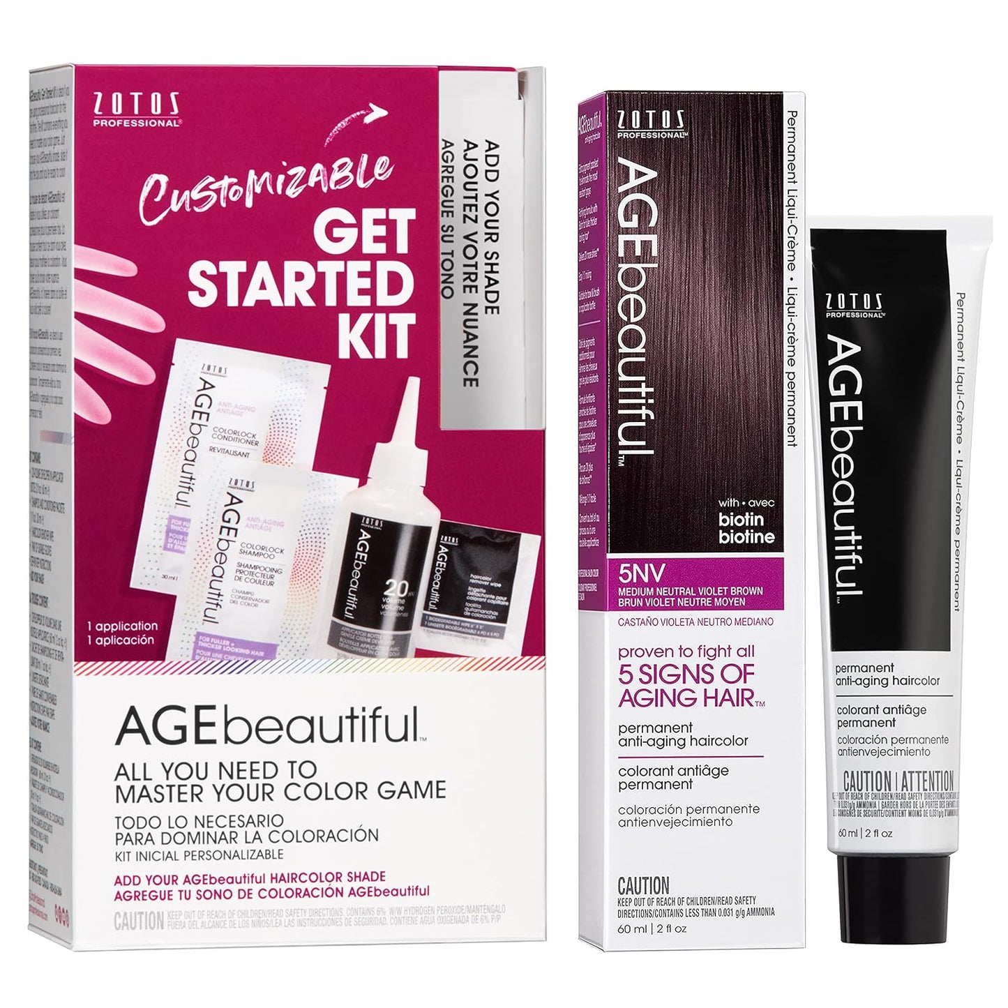 AGE Beautiful Permanent Hair Color Cream - 100% Gray Coverage Hair Dye with Biotin for Fuller, Thicker Hair | Professional Salon Quality