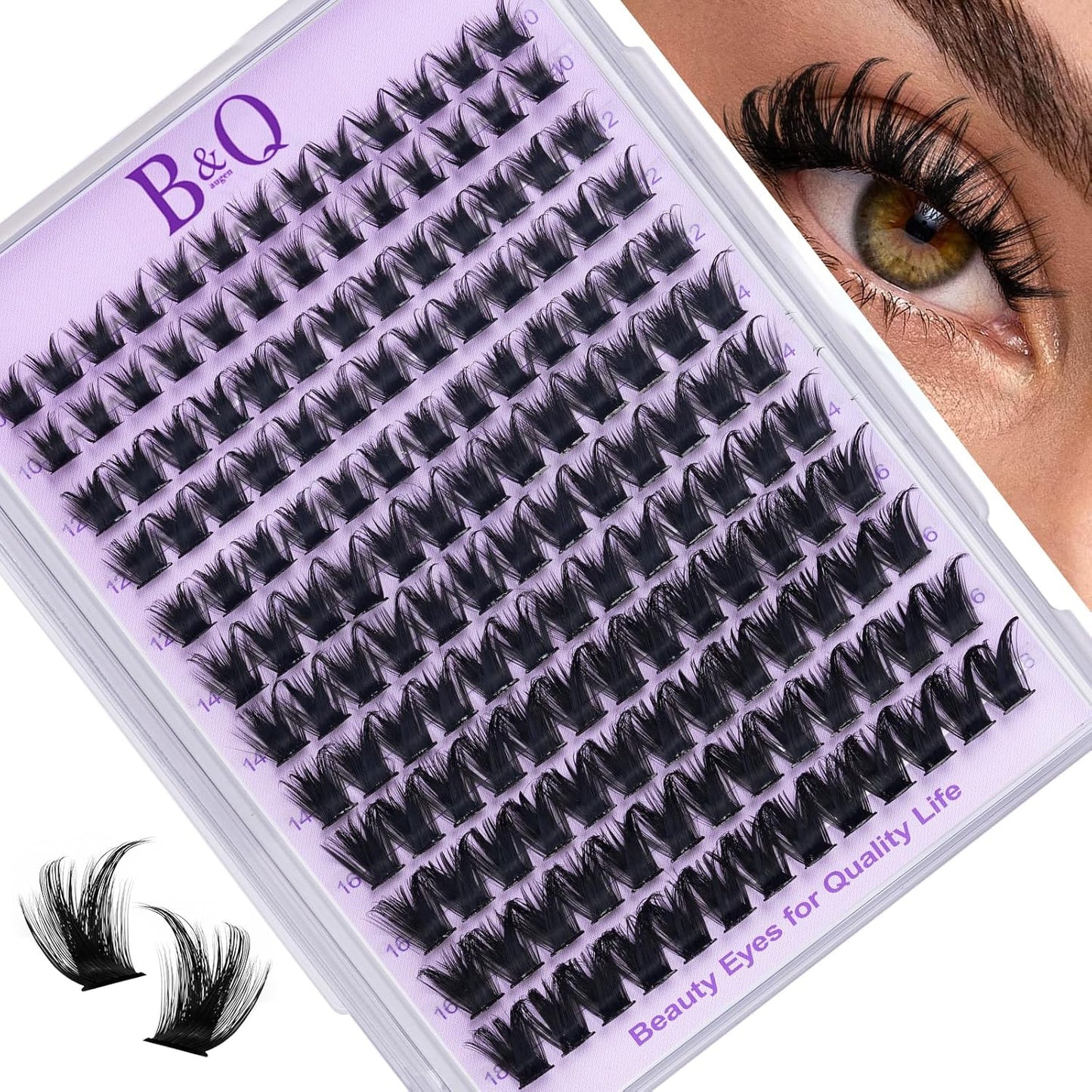 Manga Lash Clusters - Wet-Look Individual Eyelashes | Salon Volume D Curl 10-18mm, 156PCS Reusable DIY Extensions