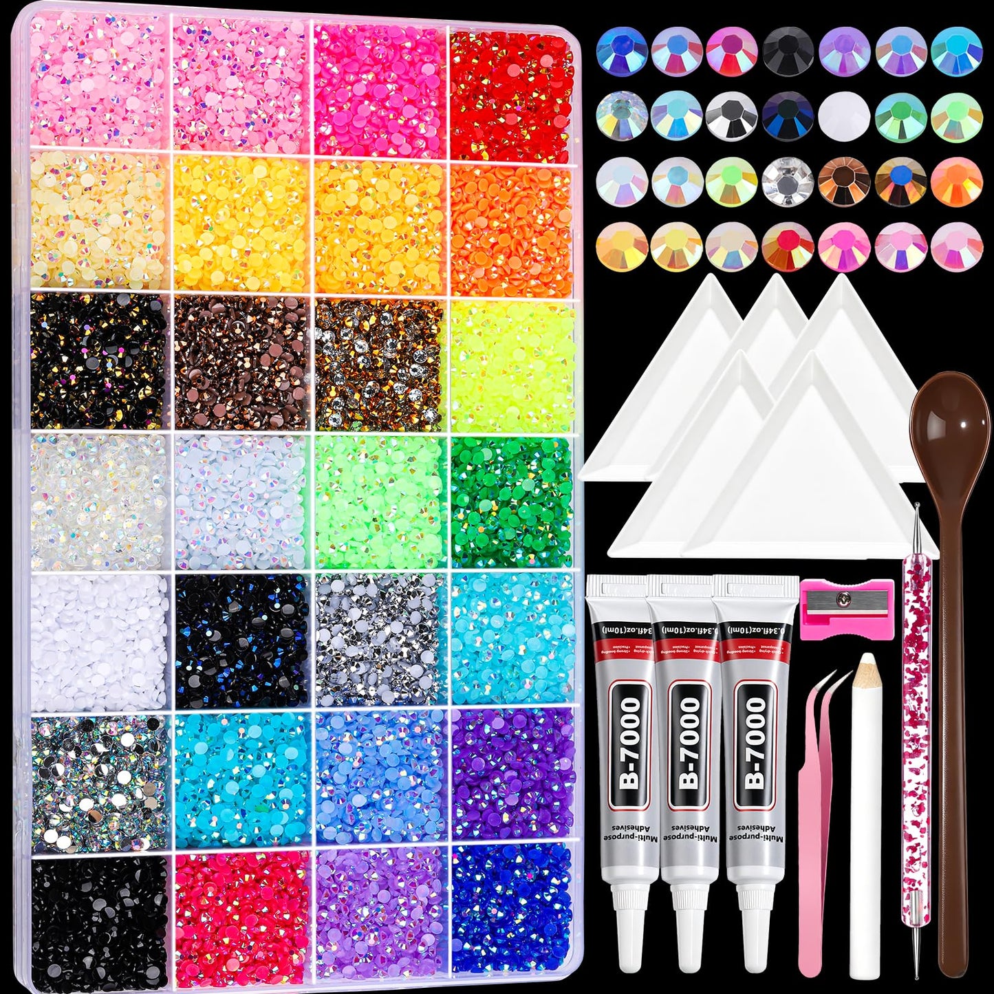 Teenitor Bedazzling Kit 28 Colors Rhinestones Kit, 30000Pcs Flatback Rhinestones for Bedazzling Gems with 3Pcs B7000 Jewelry Glue and Resin Rhinestone Tools for Nail Art Diamond Art Crafts DIY
