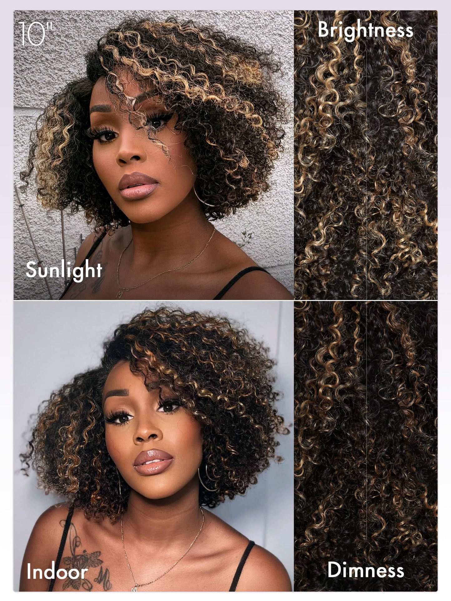 LUVME HAIR 10 Inch Blonde Highlight Short Curly Human Hair Wig Glueless Pre Plucked Left C Parted Ombre Bob Wig, Ready to Go Pre Cut HD Lace Closure Wig