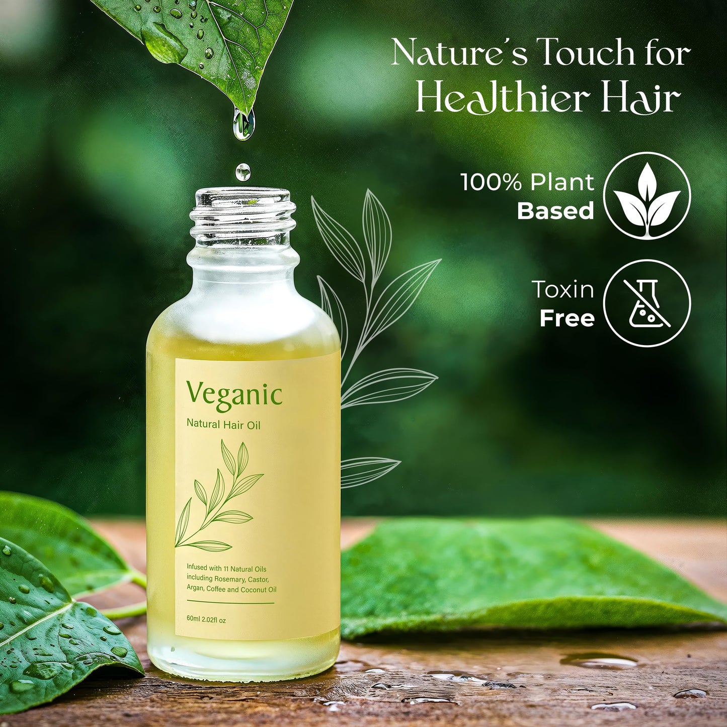 Veganic Natural Hair Growth Oil for Women infused with 10 Premium Botanic Oils plus Organic Rosemary Oil for Hair Growth | Salon-Grade Volumizing & Nourishment | Non-GMO Verified | 30-Day Supply