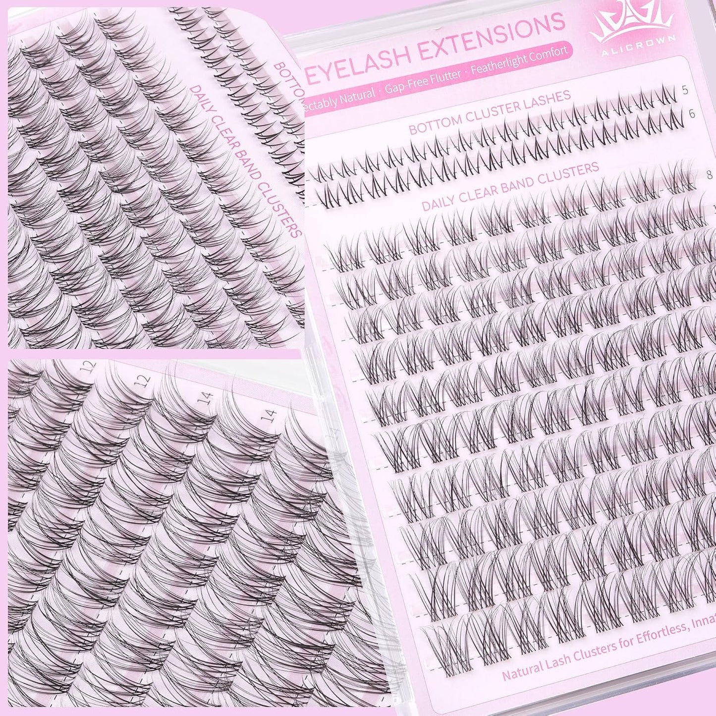 Eyelash Clusters Kit - Natural Wispy C Curl Lash Extensions with Bottom Lashes | 132 Pcs DIY Set