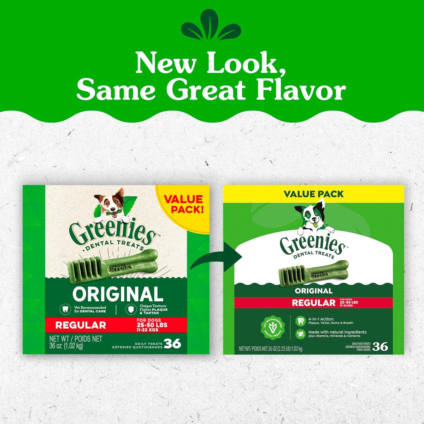 Greenies Natural Dental Dog Treats - Veterinarian-Recommended Chews | Regular Size, Original Flavor, 36 oz. Pack