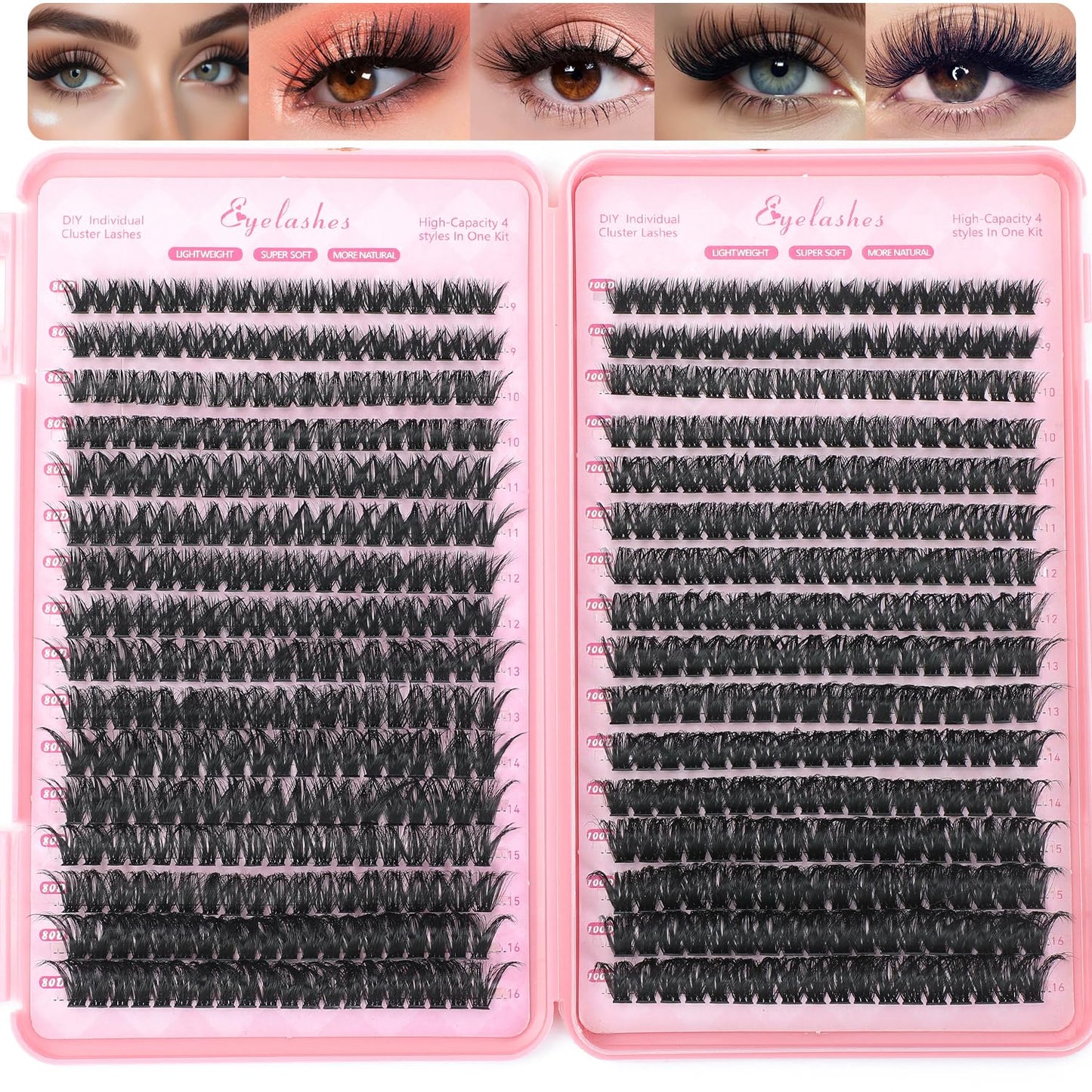 Lash Clusters Kit - 640 Pcs Fluffy Wispy Individual Eyelashes 9-16mm D Curl | Thin Band with Tweezers & Bond Seal