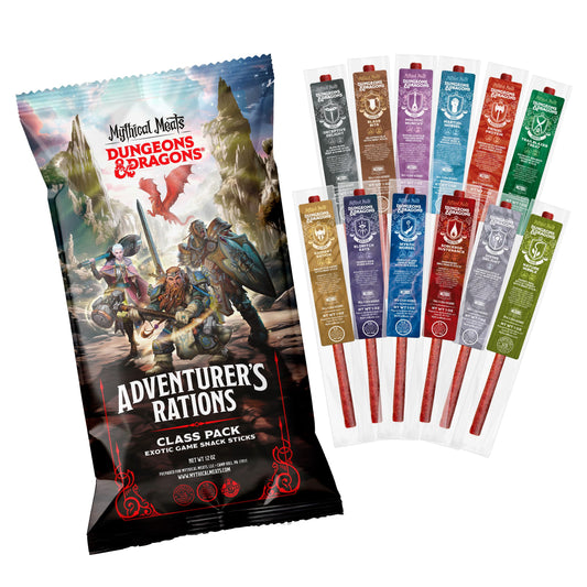 Mythical Meats Beef Jerky Snack Packs – Dungeons and Dragons gifts for Men – Exotic Meat Stick Variety Pack – High Protein, Low Sugar, Keto-Friendly, MSG Free – 12 Pack
