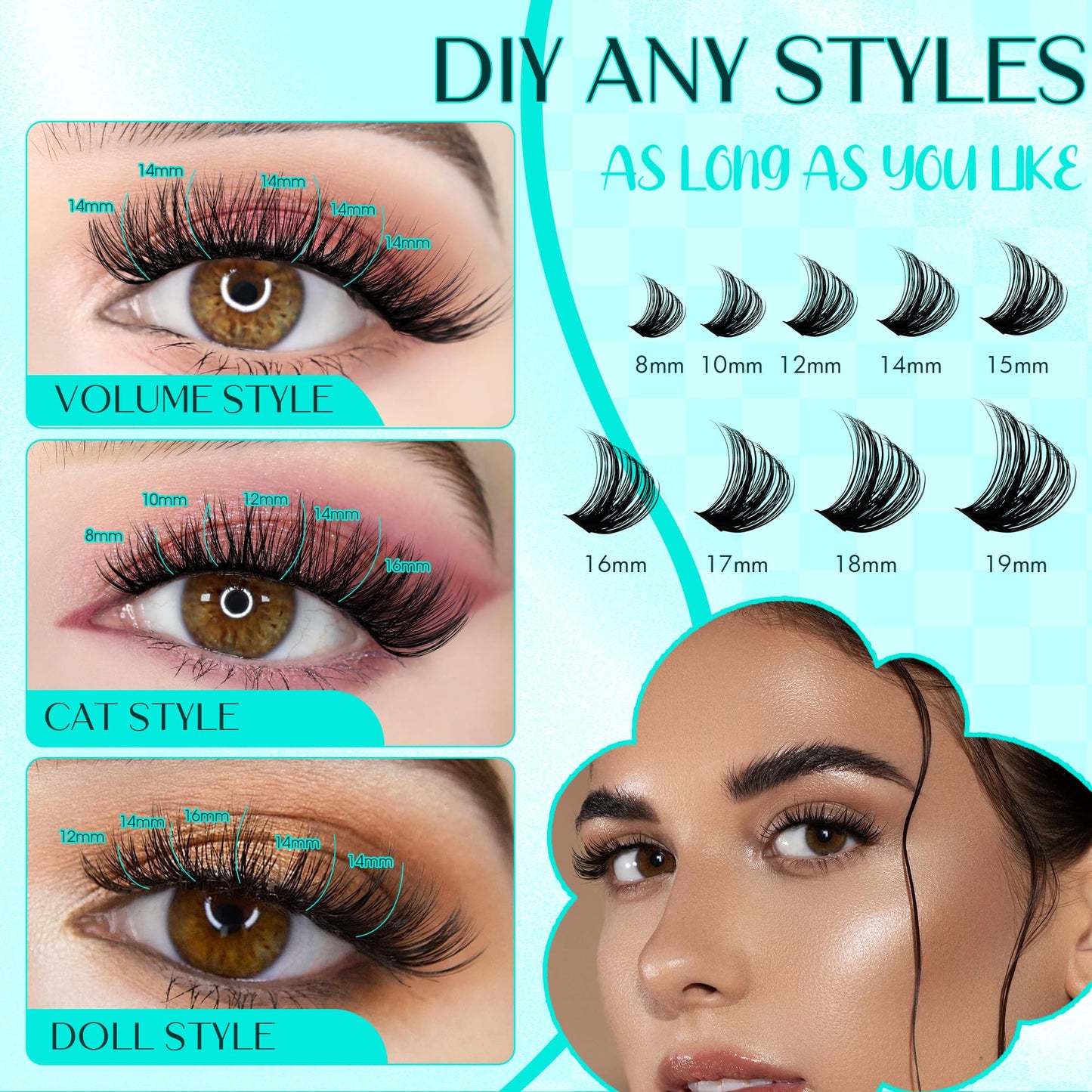 Lash Clusters Fluffy Cluster Lashes Extensions Thick 280pcs D Curl Eyelash Clusters DIY At Home Individual Lashes Extension by GEMERRY（80P-10-18mm)